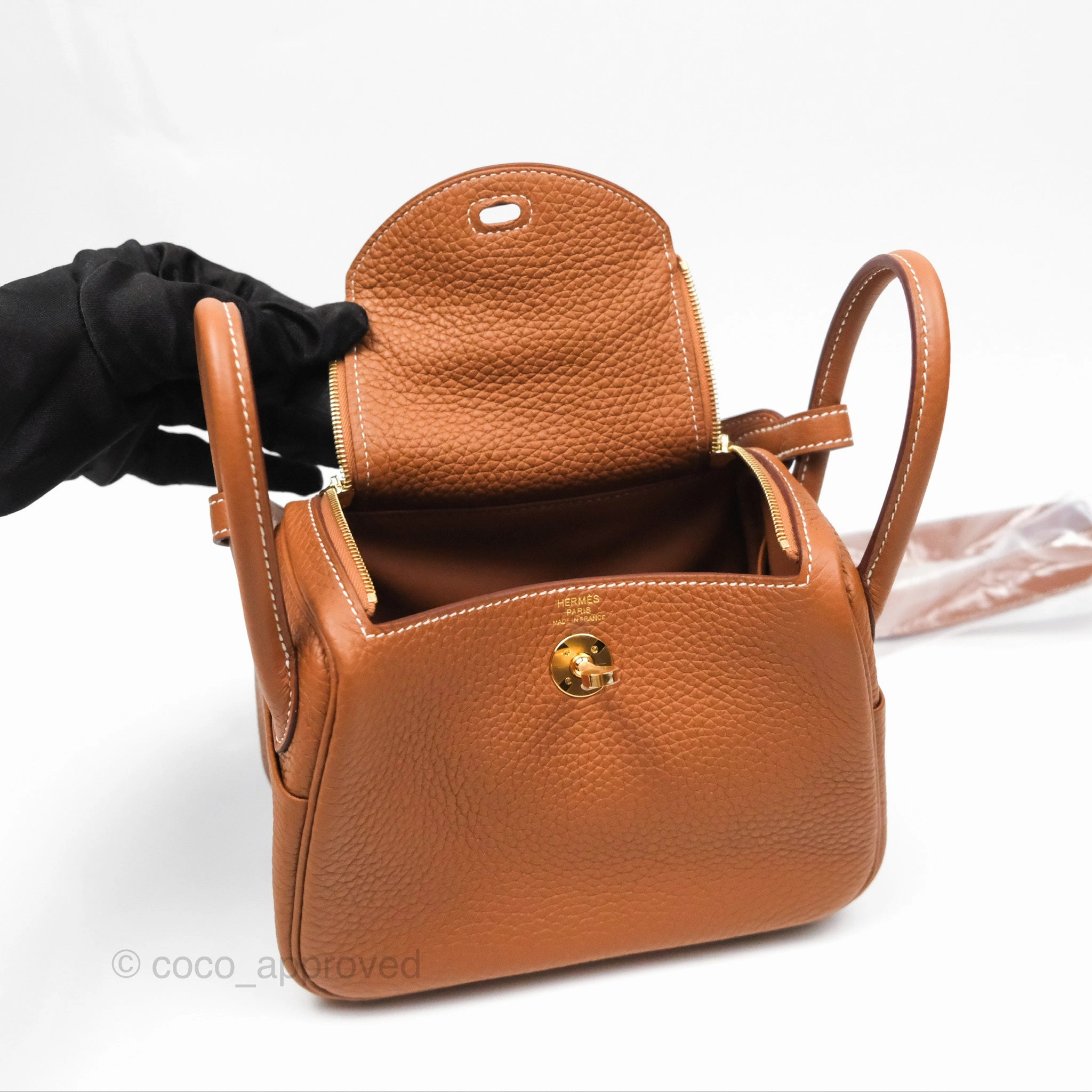Herms Mini Lindy 20 Gold Clemence Gold Hardware
