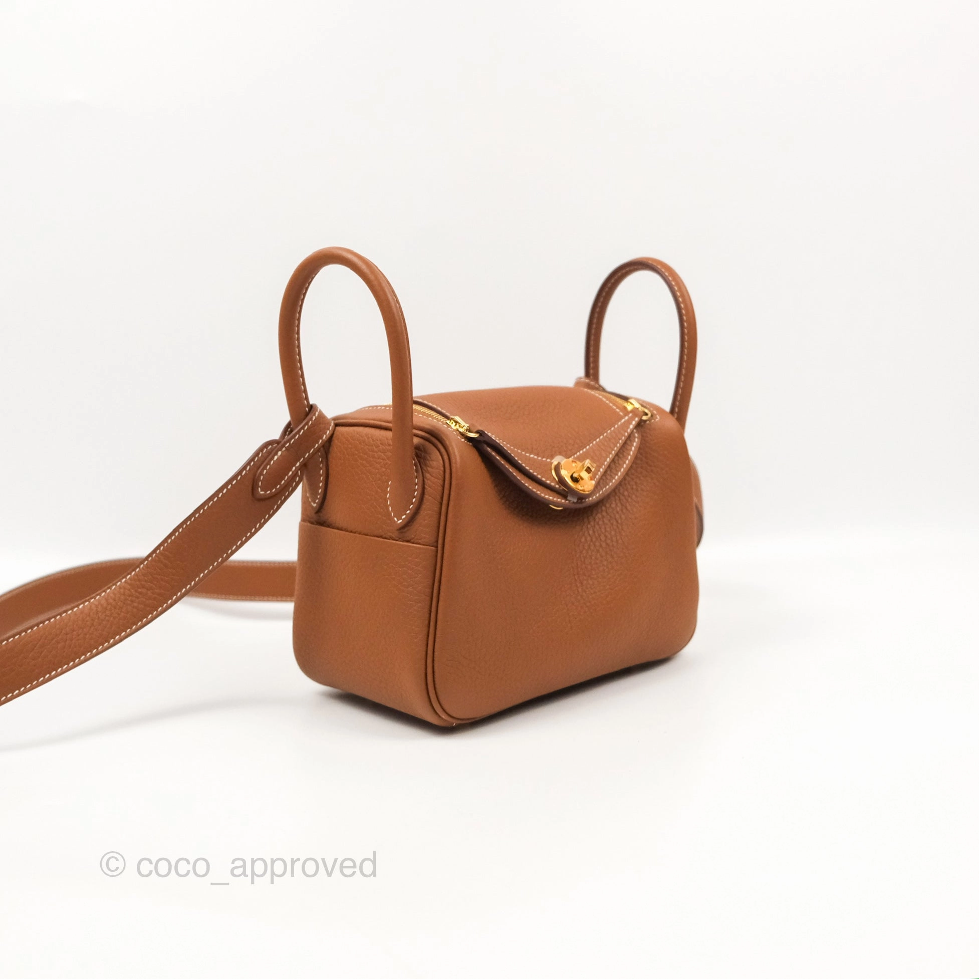 Herms Mini Lindy 20 Gold Clemence Gold Hardware