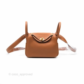 Herms Mini Lindy 20 Gold Clemence Gold Hardware