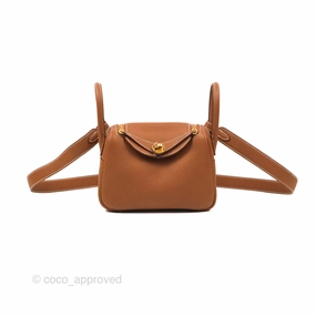 Herms Mini Lindy 20 Gold Clemence Gold Hardware