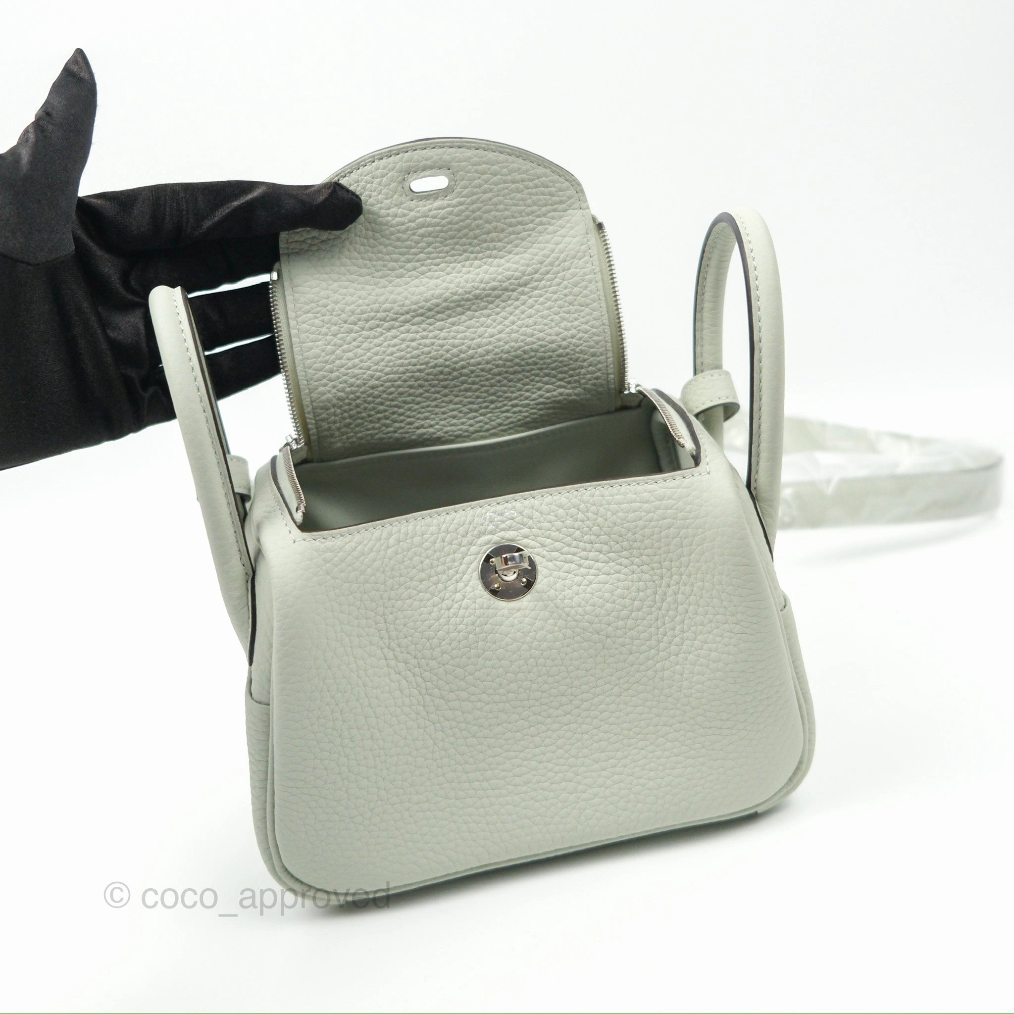 Herms Mini Lindy 20 Gris Neve Clemence Palladium Hardware
