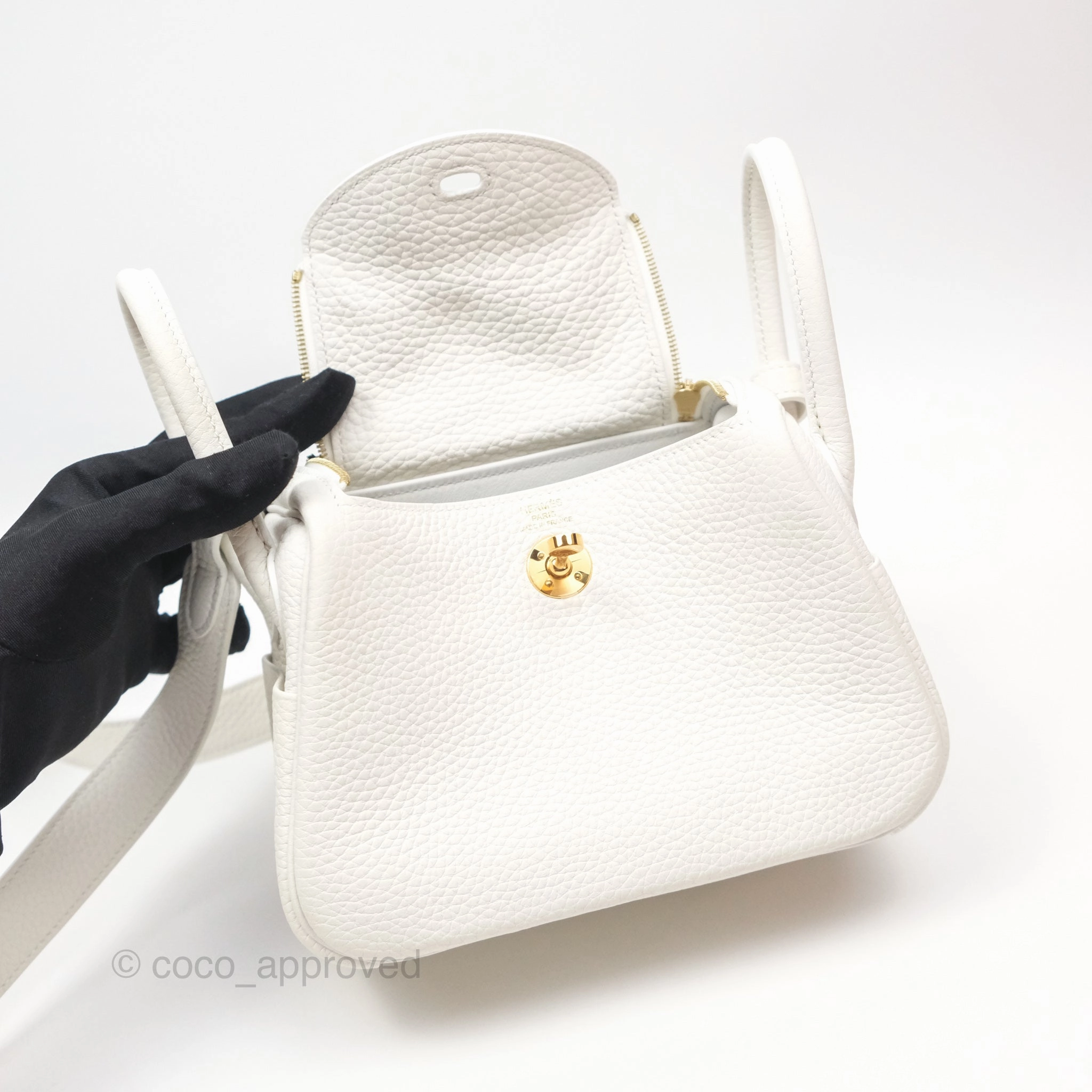 Herms Mini Lindy 20 New White 0U Clemence Gold Hardware