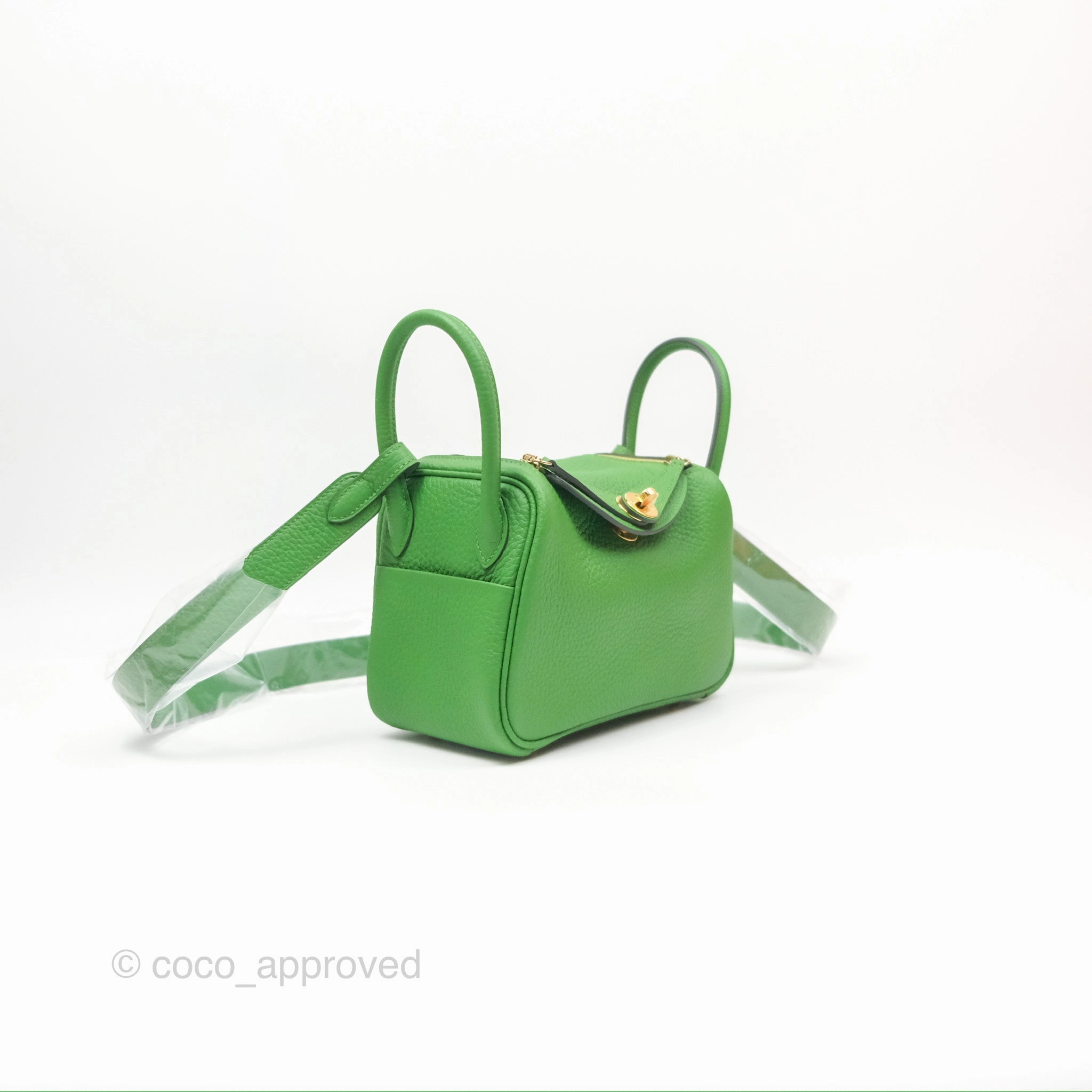 Herms Mini Lindy 20 Vert Yucca A8 Clemence Gold Hardware