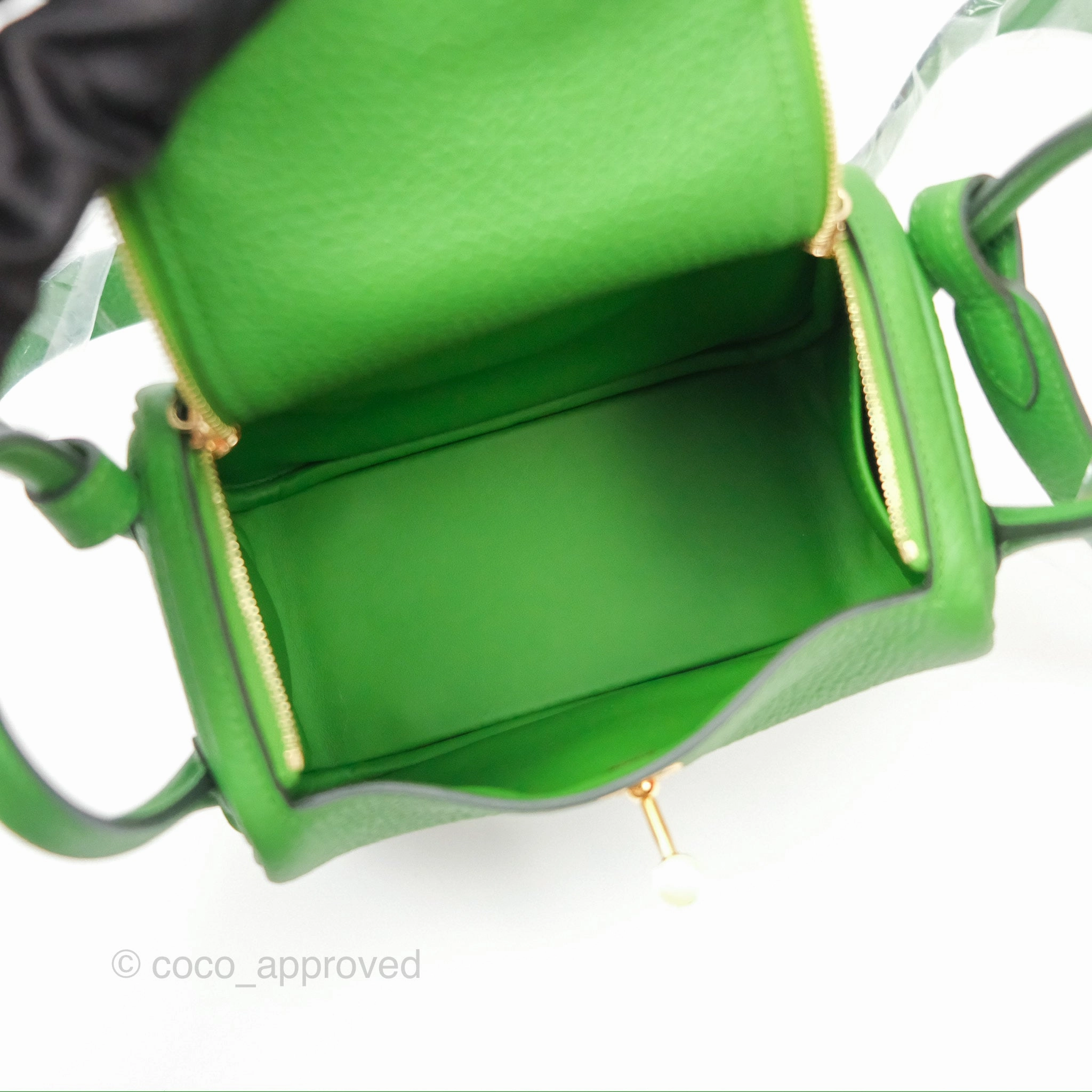 Herms Mini Lindy 20 Vert Yucca A8 Clemence Gold Hardware