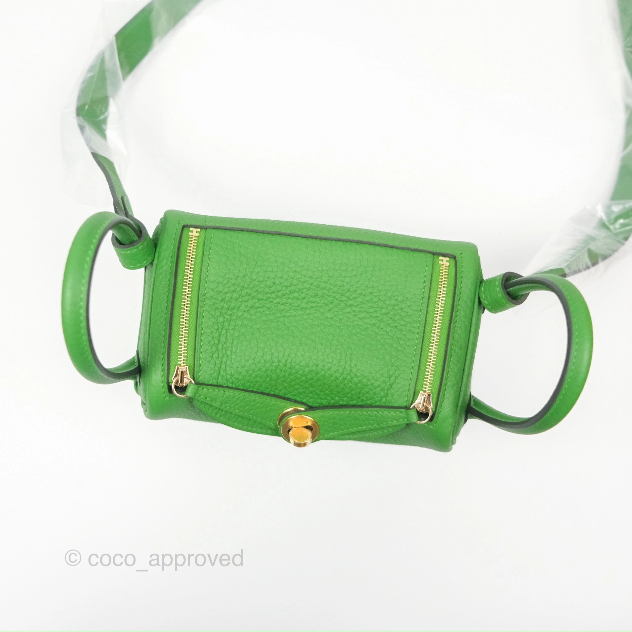Herms Mini Lindy 20 Vert Yucca A8 Clemence Gold Hardware