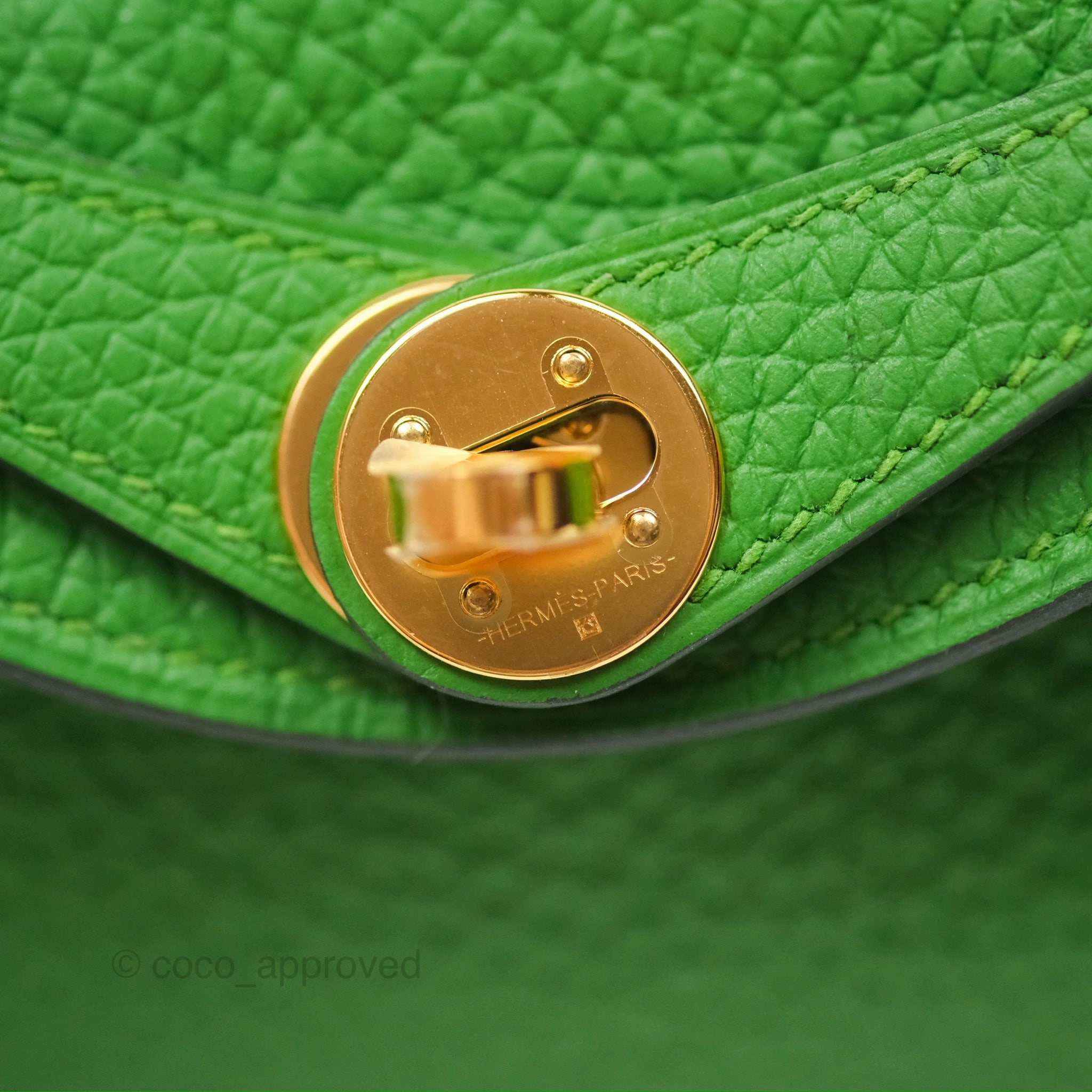Herms Mini Lindy 20 Vert Yucca A8 Clemence Gold Hardware