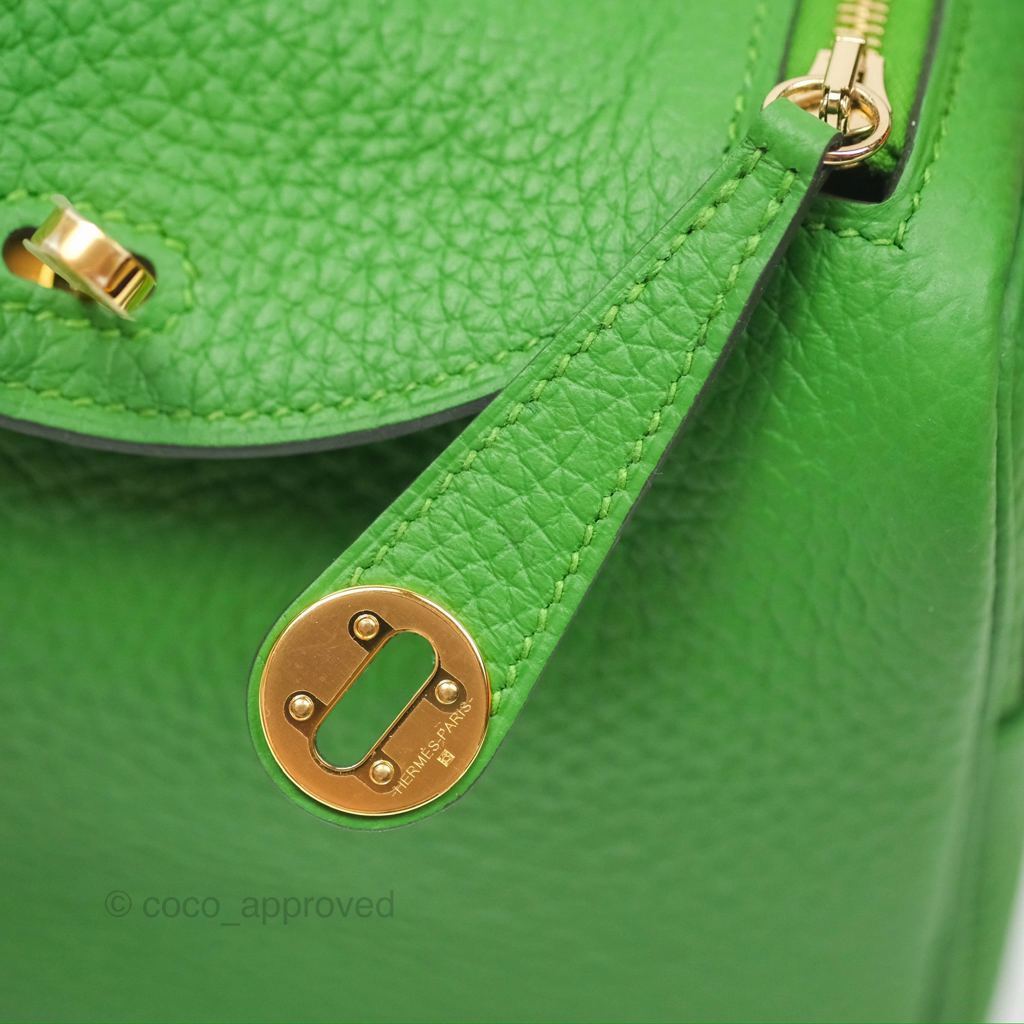 Herms Mini Lindy 20 Vert Yucca A8 Clemence Gold Hardware
