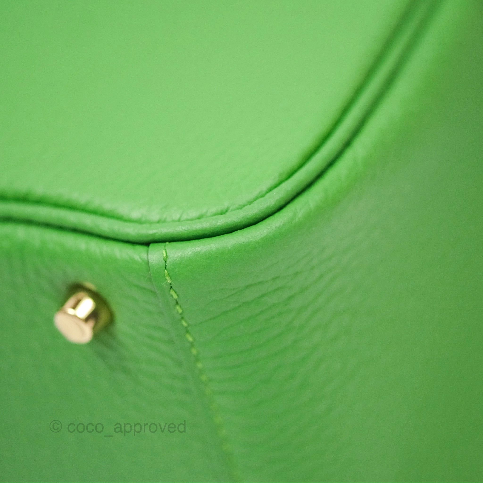 Herms Mini Lindy 20 Vert Yucca A8 Clemence Gold Hardware