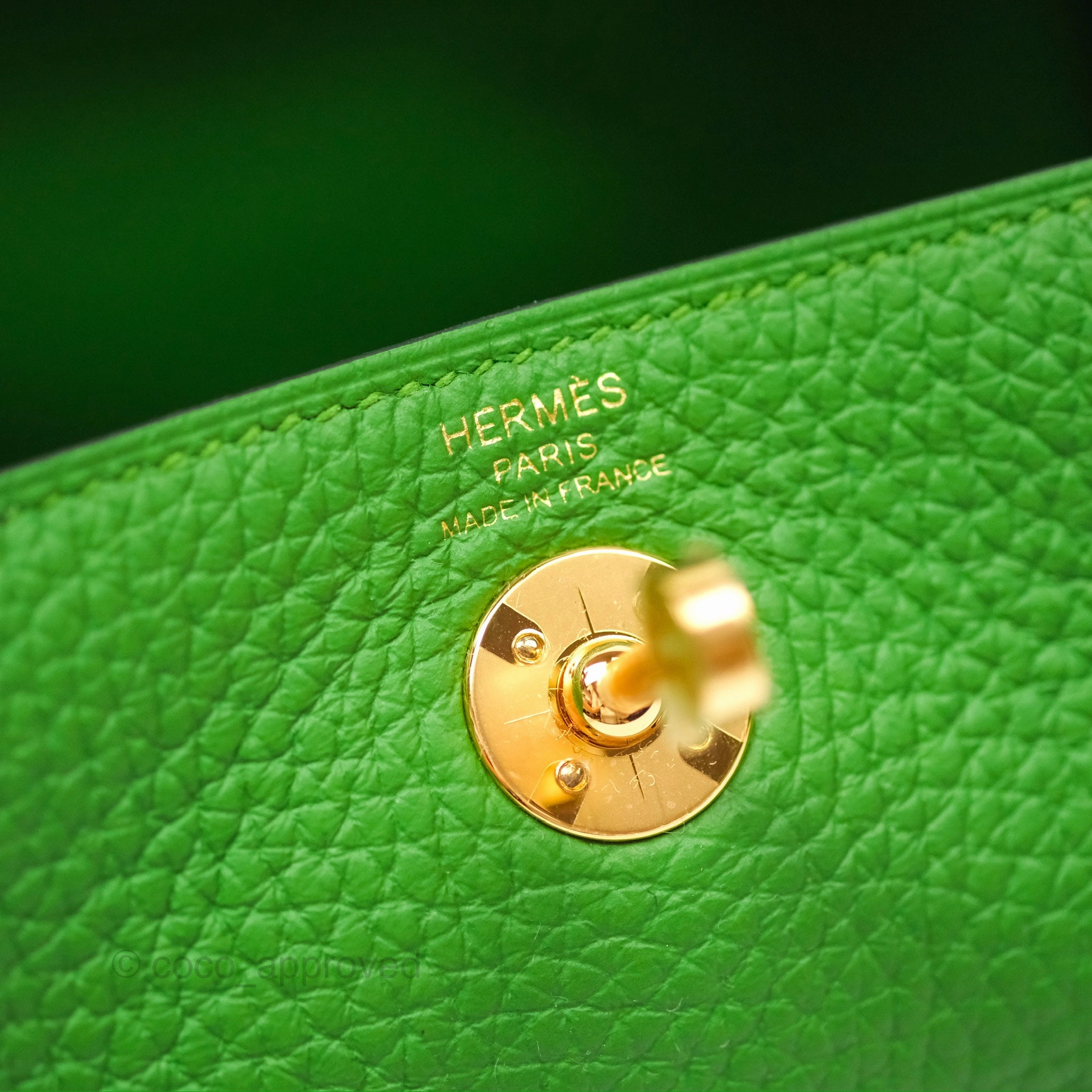 Herms Mini Lindy 20 Vert Yucca A8 Clemence Gold Hardware