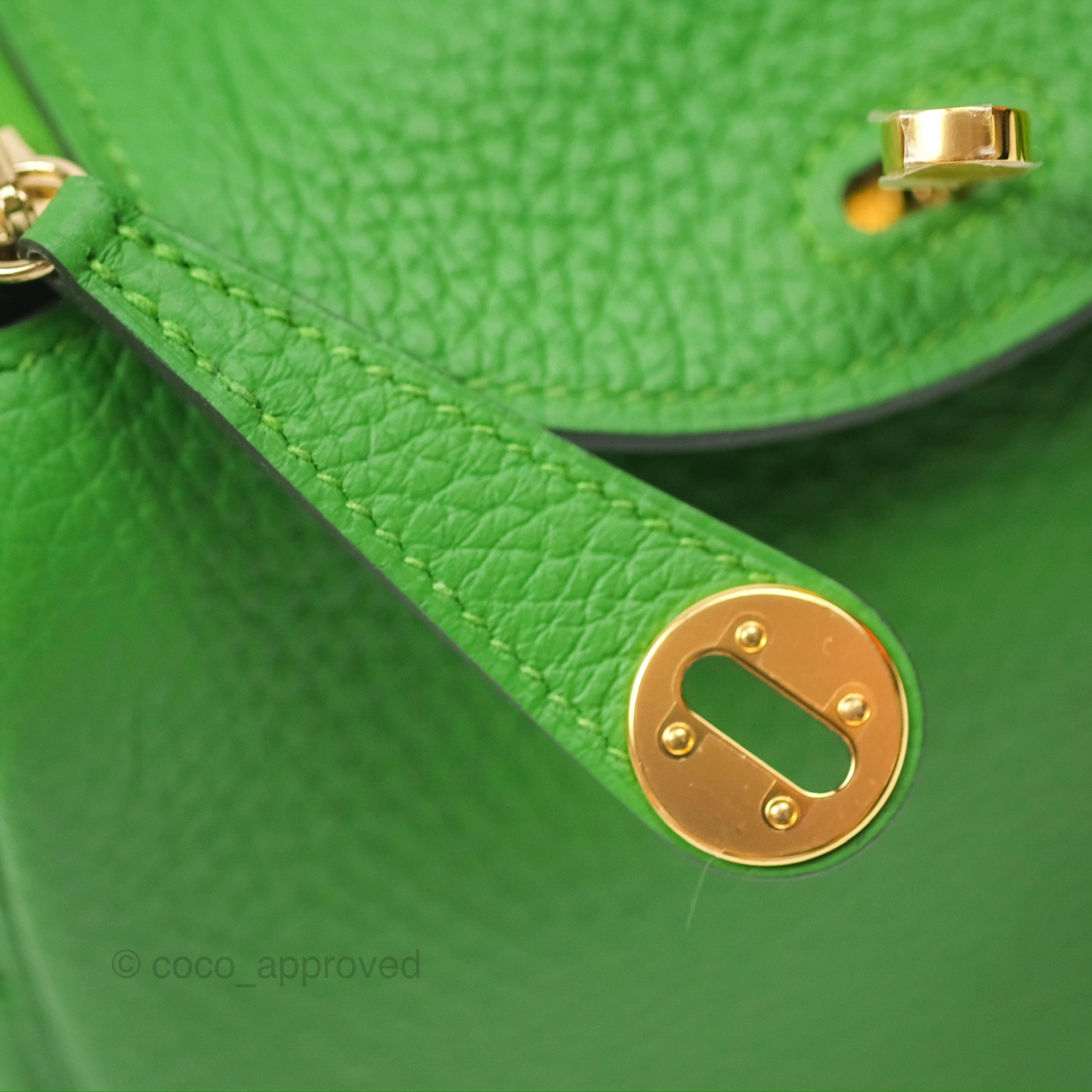 Herms Mini Lindy 20 Vert Yucca A8 Clemence Gold Hardware