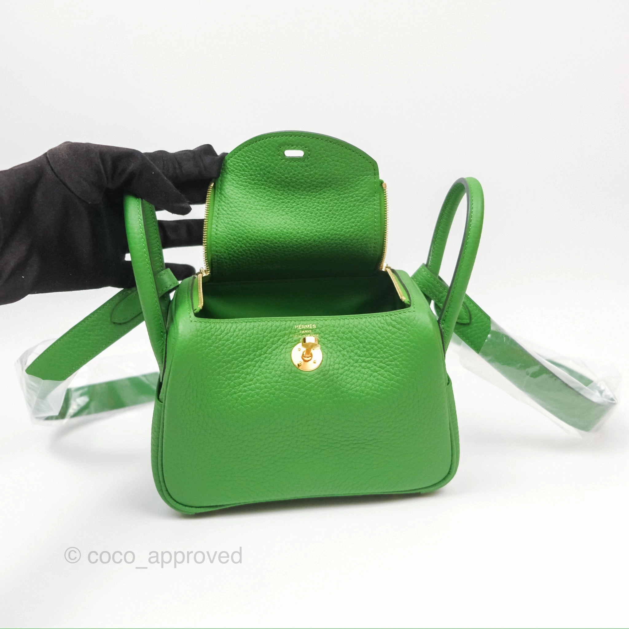 Herms Mini Lindy 20 Vert Yucca A8 Clemence Gold Hardware