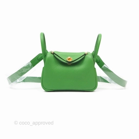 Herms Mini Lindy 20 Vert Yucca A8 Clemence Gold Hardware