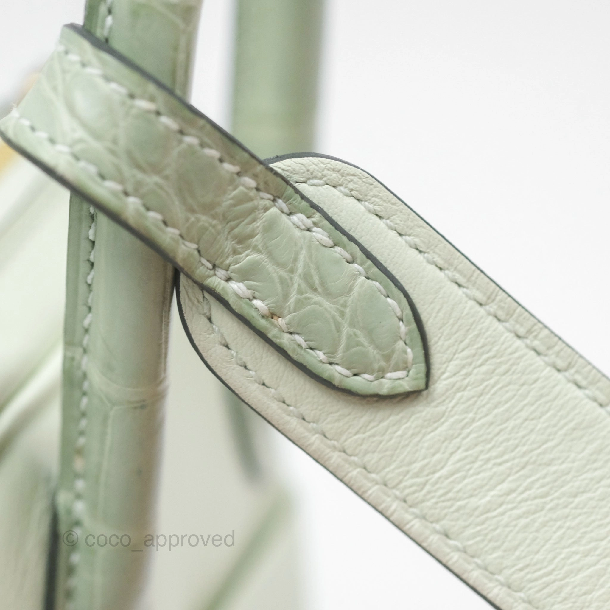 Herms Mini Lindy Touch Vert Fizz 0S Swift Alligator Handle Gold Hardware