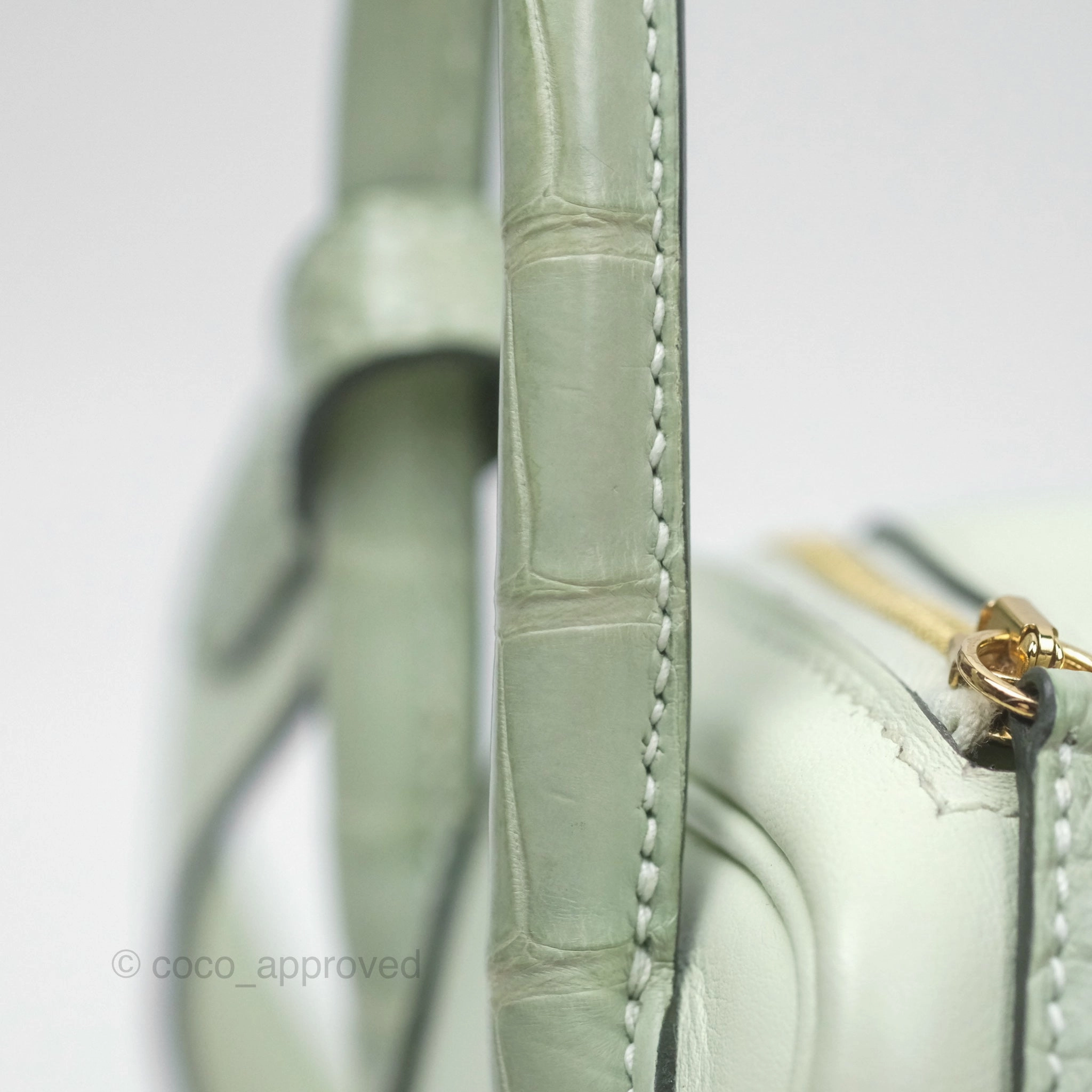 Herms Mini Lindy Touch Vert Fizz 0S Swift Alligator Handle Gold Hardware