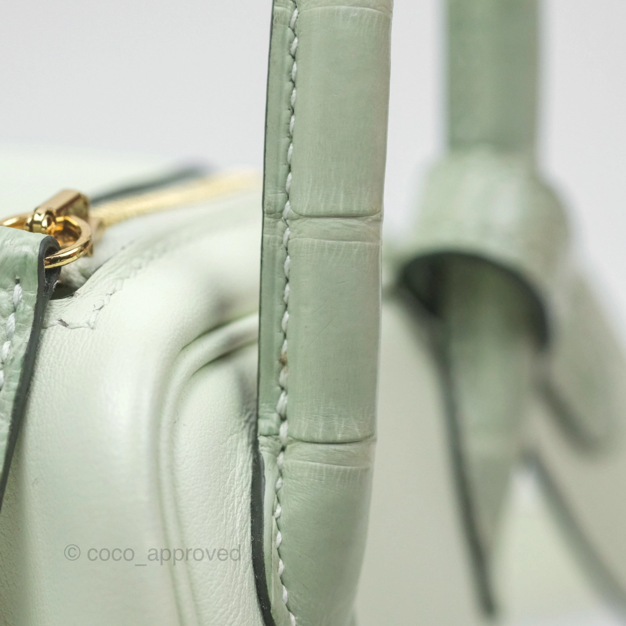 Herms Mini Lindy Touch Vert Fizz 0S Swift Alligator Handle Gold Hardware