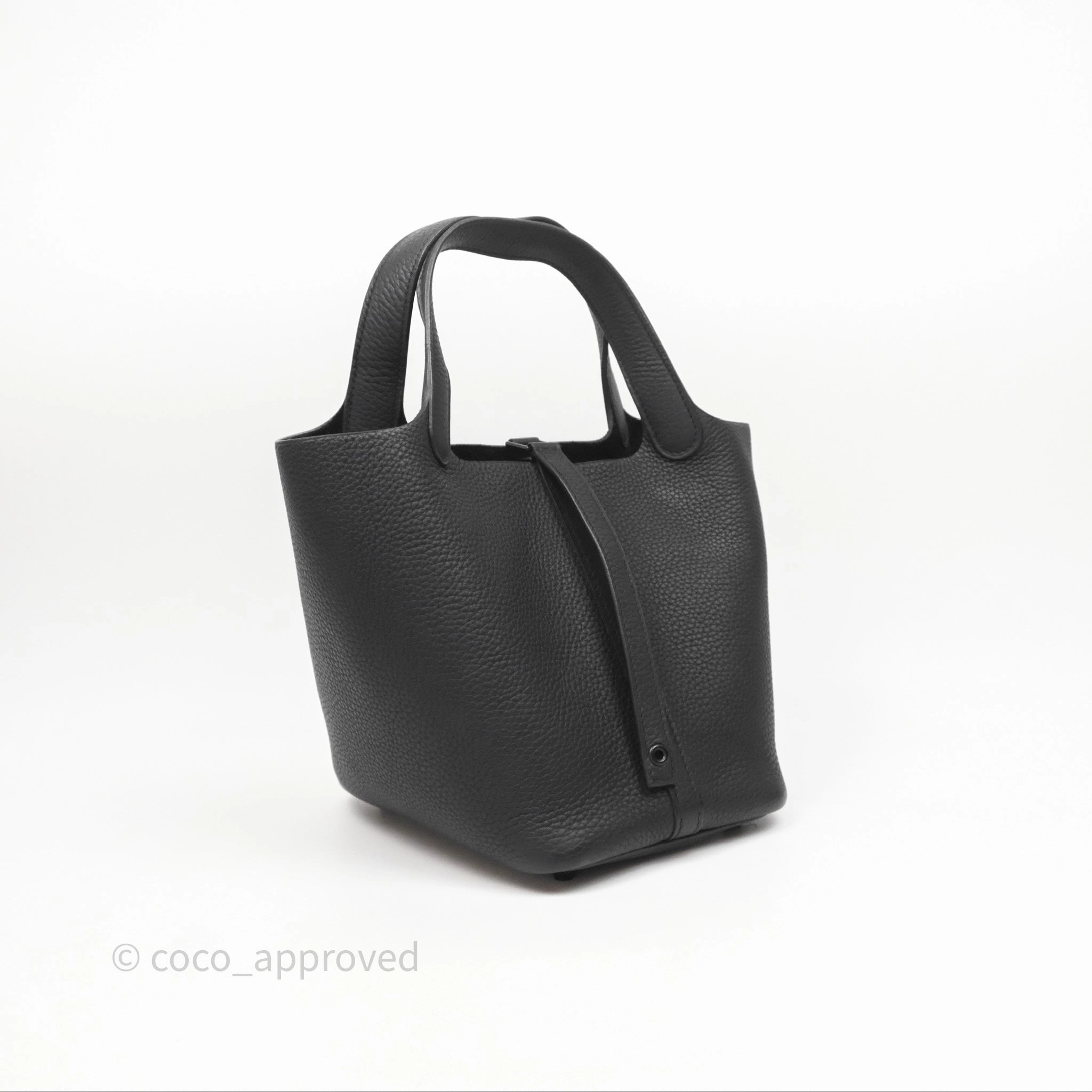 Herms Picotin 18 Black Noir Clemence So Black Hardware
