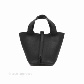 Herms Picotin 18 Black Noir Clemence So Black Hardware