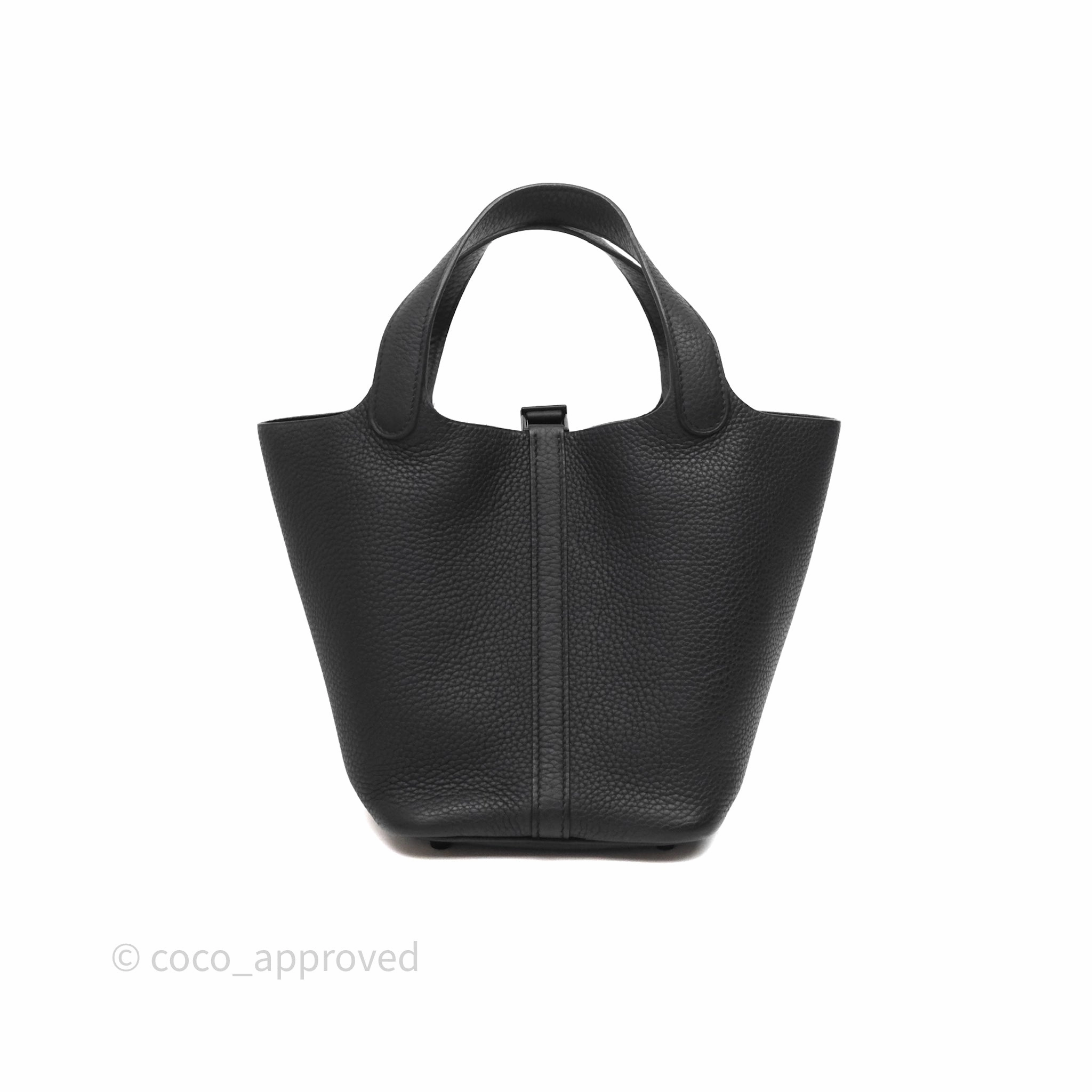 Herms Picotin 18 Black Noir Clemence So Black Hardware