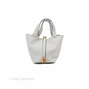 Herms Picotin 18 Blue Pale Clemence Gold Hardware