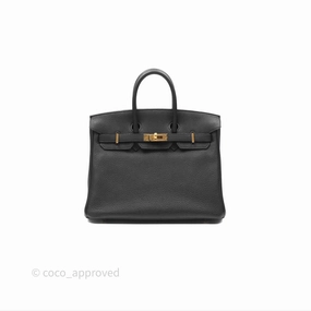 Herms Retourne Birkin 25 Noir Togo Gold Hardware