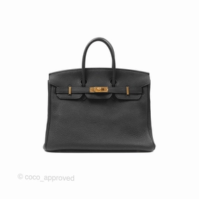 Herms Retourne Birkin 25 Noir Togo Gold Hardware