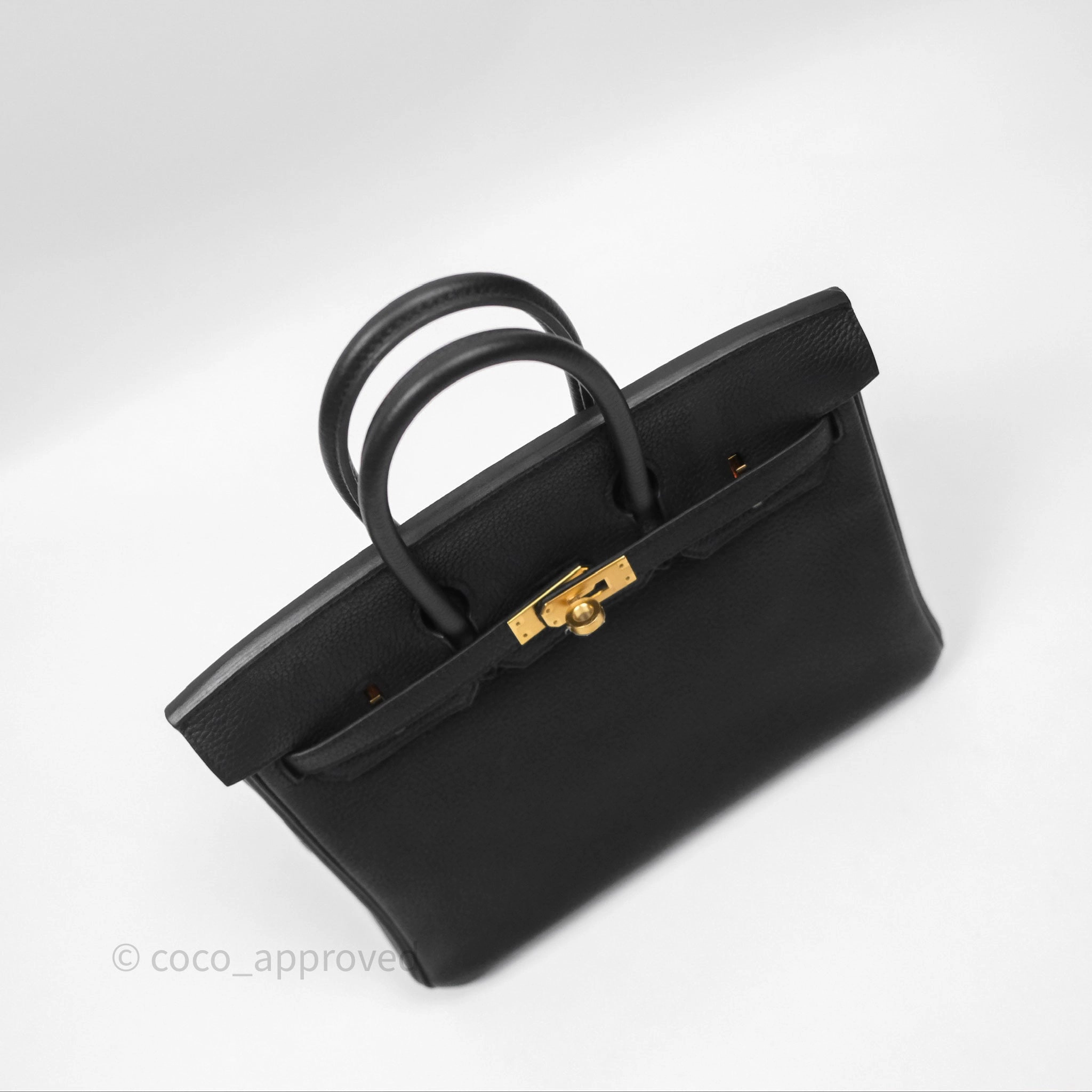 Herms Retourne Birkin 25 Noir Togo Gold Hardware