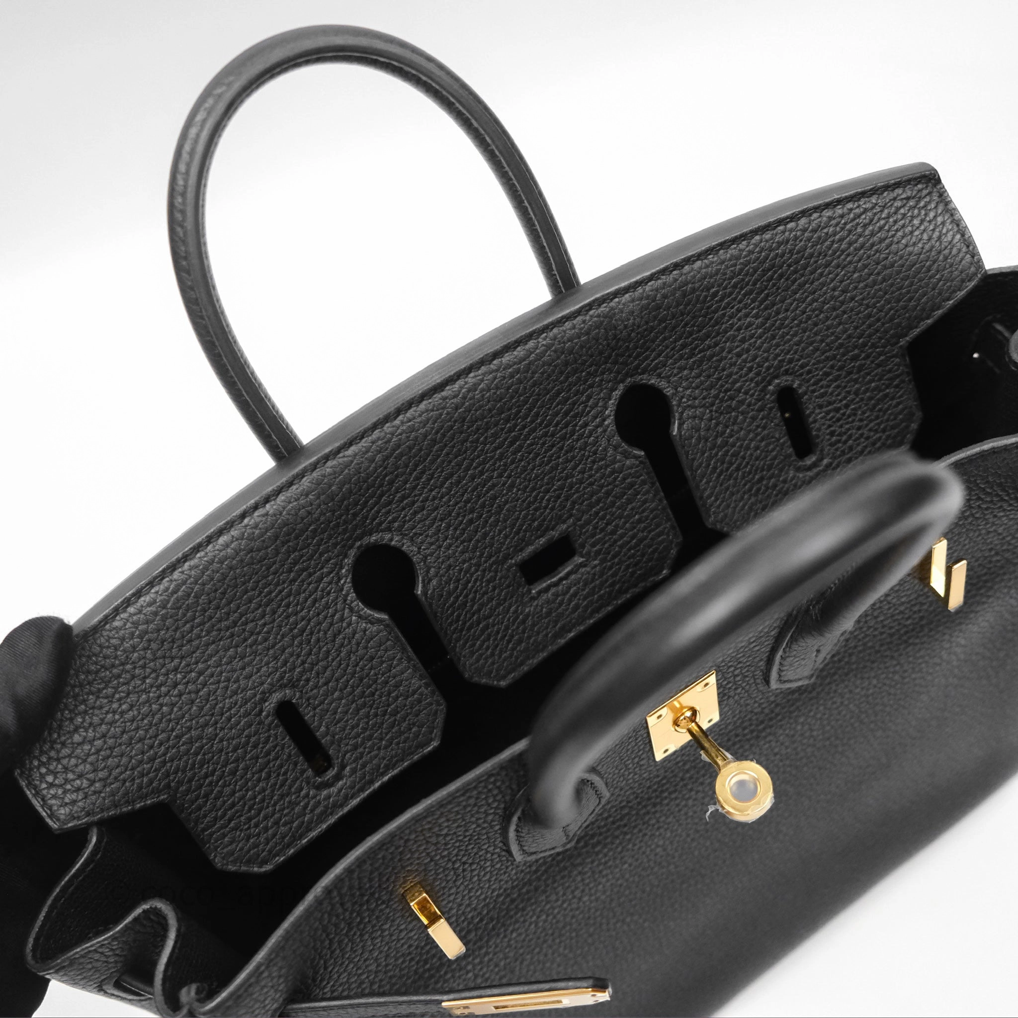 Herms Retourne Birkin 25 Noir Togo Gold Hardware