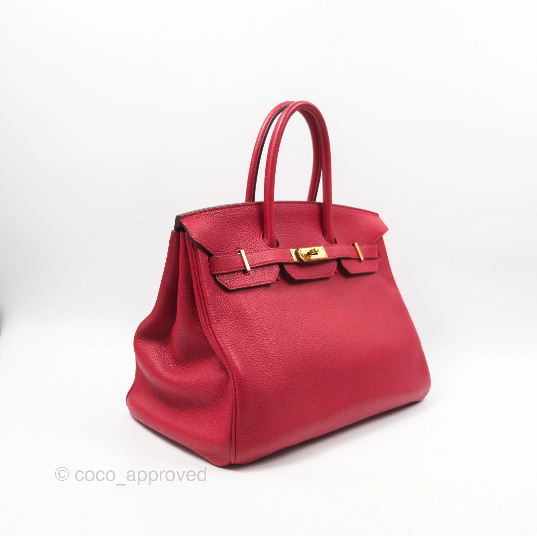 Herms Retourne Birkin 35 Red Togo Gold Hardware