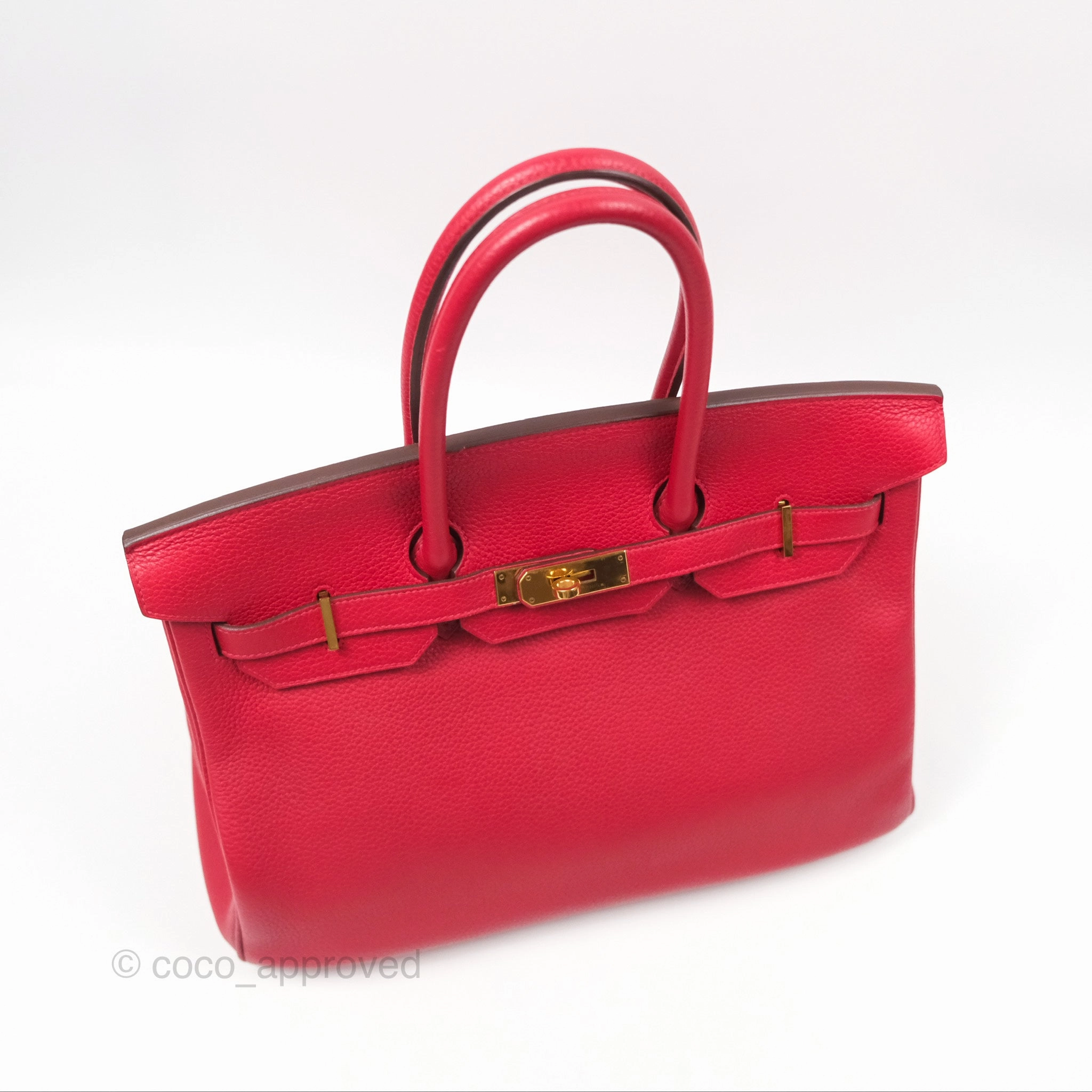Herms Retourne Birkin 35 Red Togo Gold Hardware