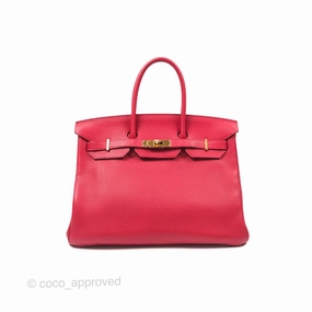 Herms Retourne Birkin 35 Red Togo Gold Hardware