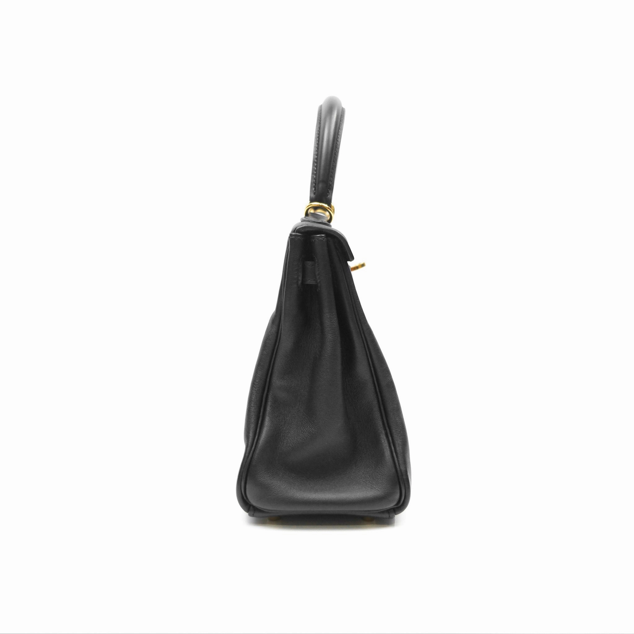Herms Retourne Kelly 25 Black Noir 89 Swift Gold Hardware