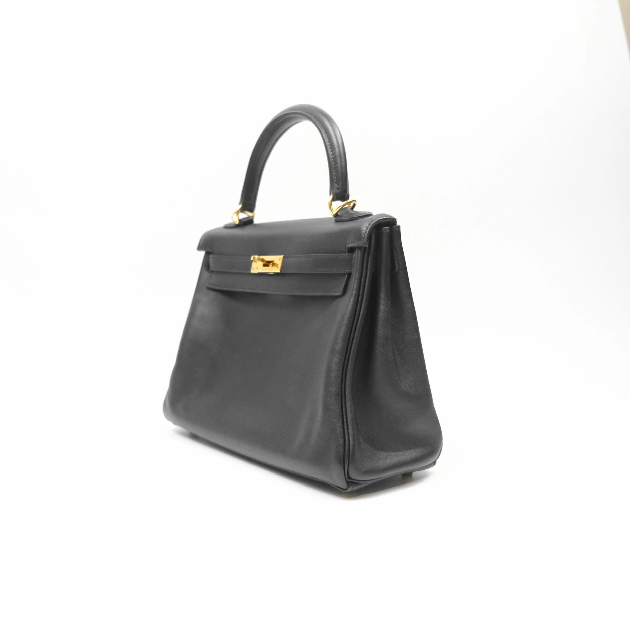 Herms Retourne Kelly 25 Black Noir 89 Swift Gold Hardware