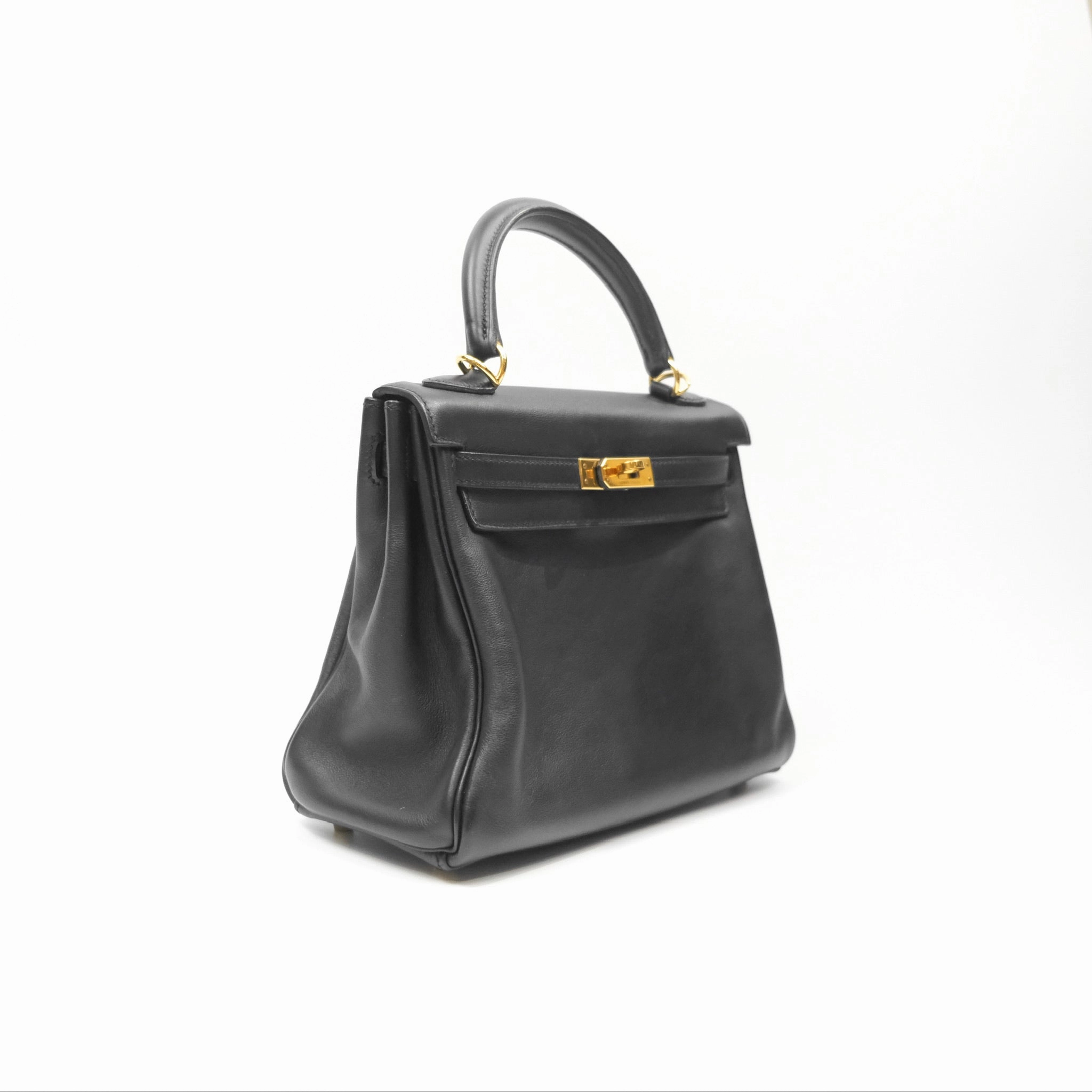 Herms Retourne Kelly 25 Black Noir 89 Swift Gold Hardware