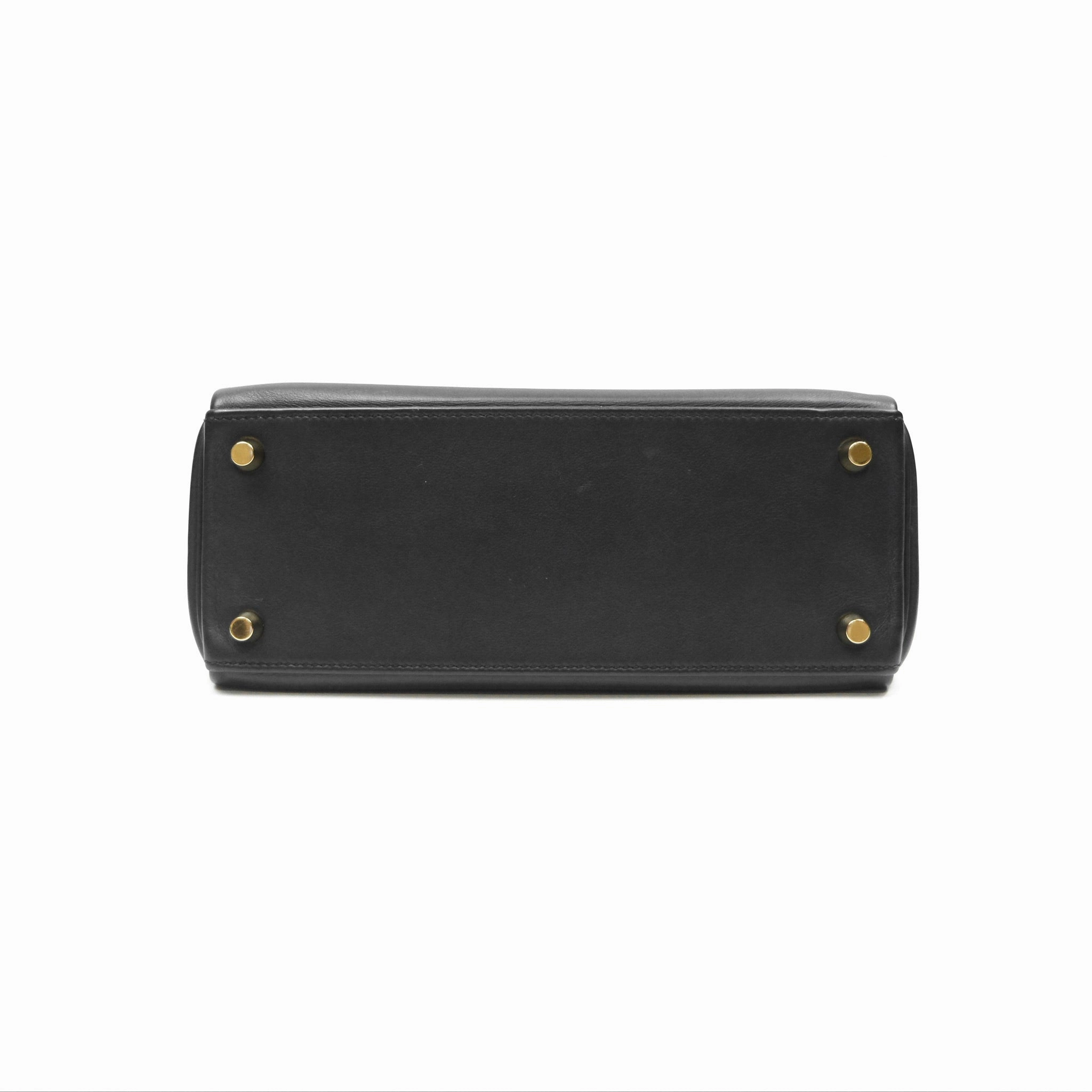 Herms Retourne Kelly 25 Black Noir 89 Swift Gold Hardware