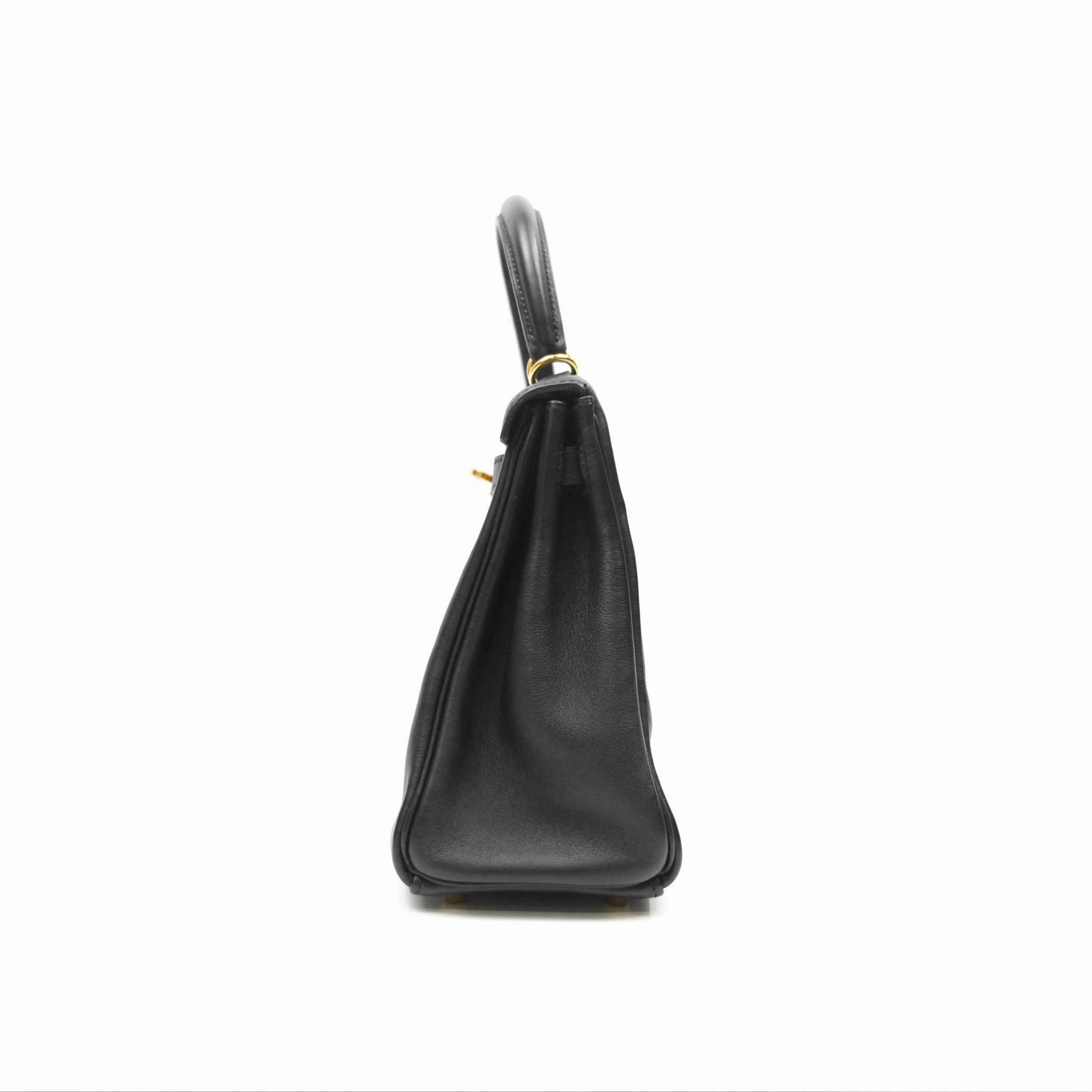 Herms Retourne Kelly 25 Black Noir 89 Swift Gold Hardware