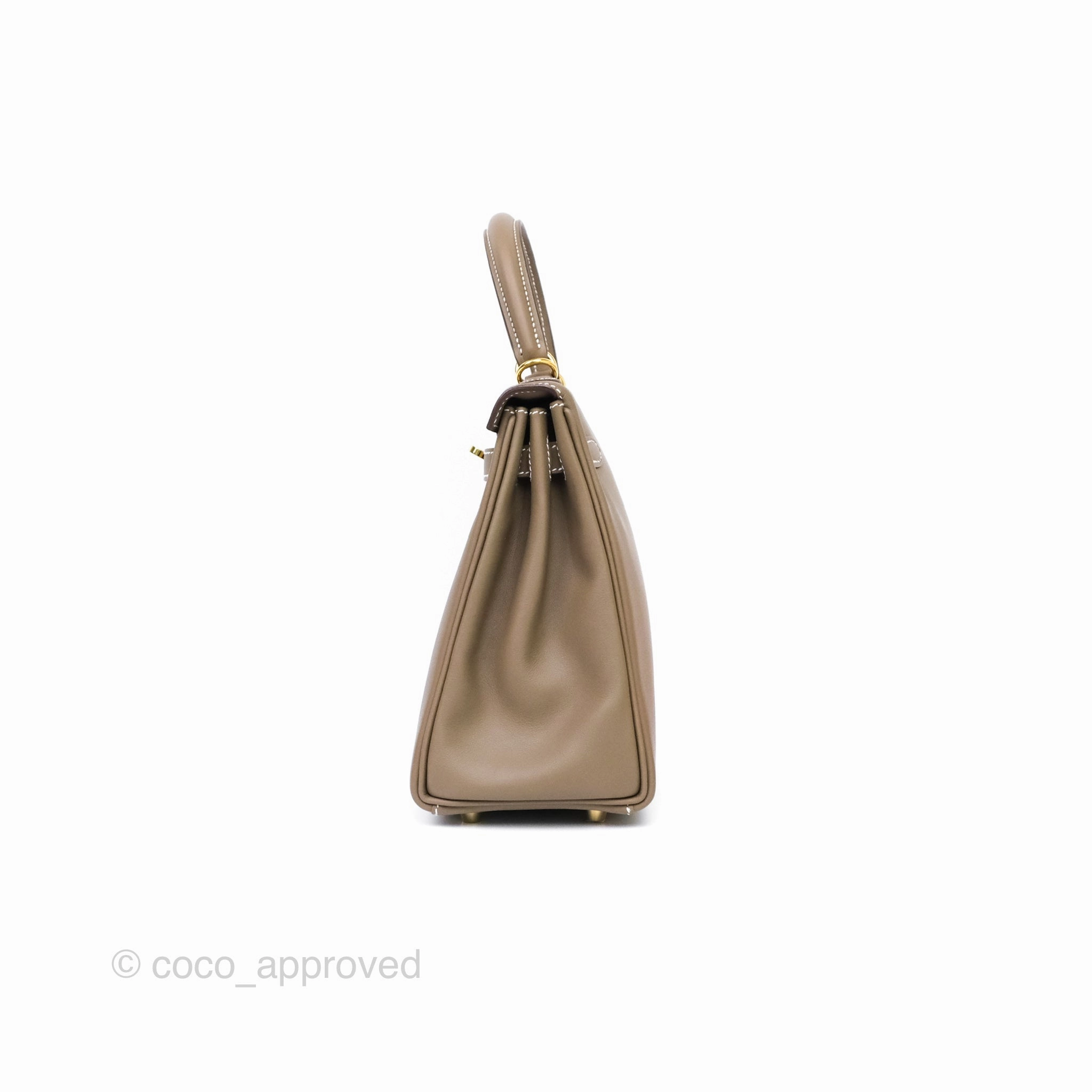 Herms Retourne Kelly 25 Etoupe 18 Swift Gold Hardware
