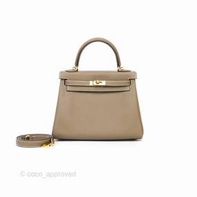 Herms Retourne Kelly 25 Etoupe 18 Swift Gold Hardware