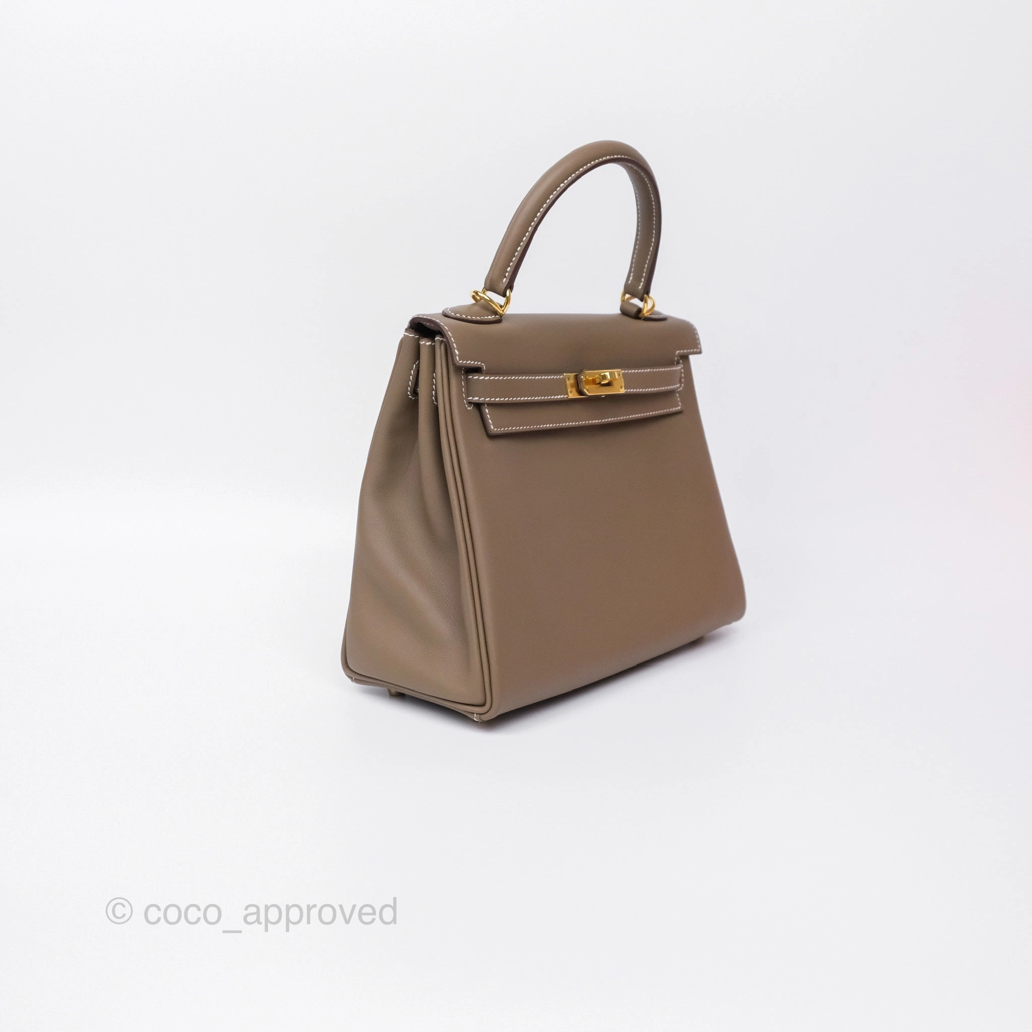Herms Retourne Kelly 25 Etoupe 18 Swift Gold Hardware