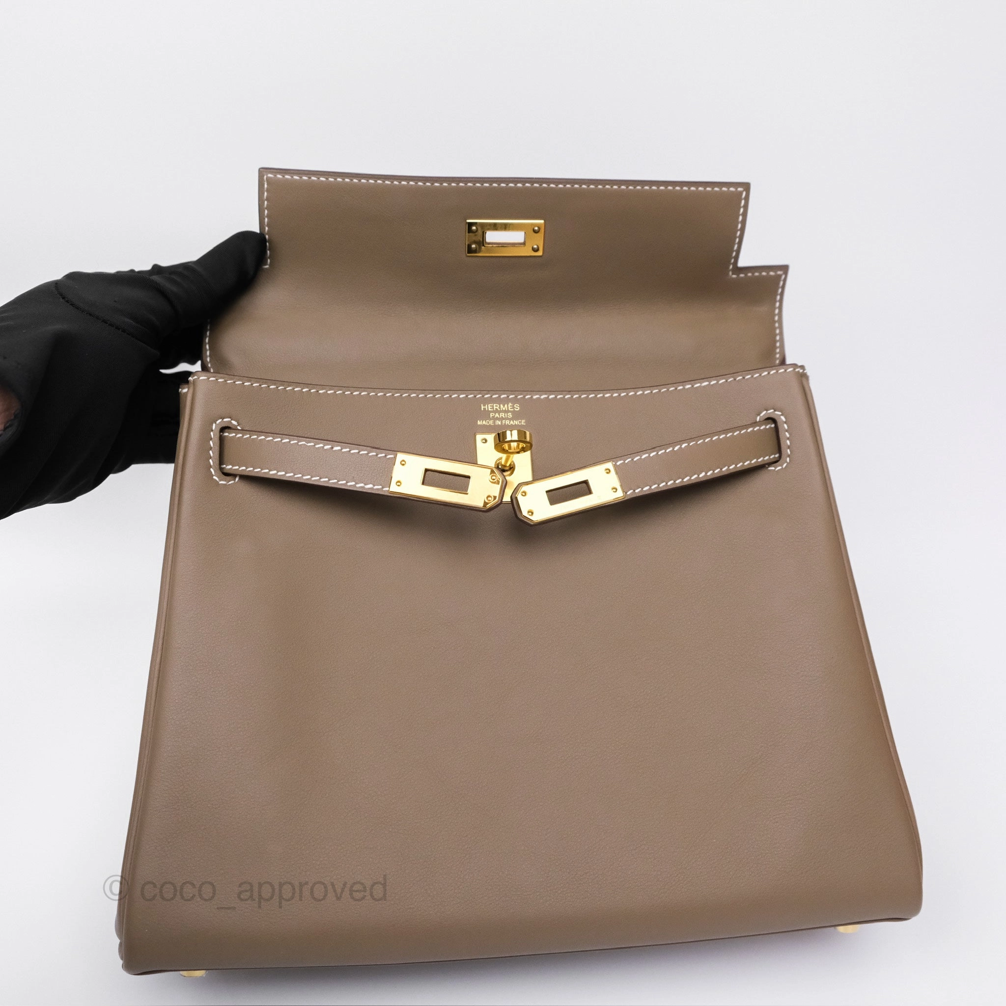 Herms Retourne Kelly 25 Etoupe 18 Swift Gold Hardware