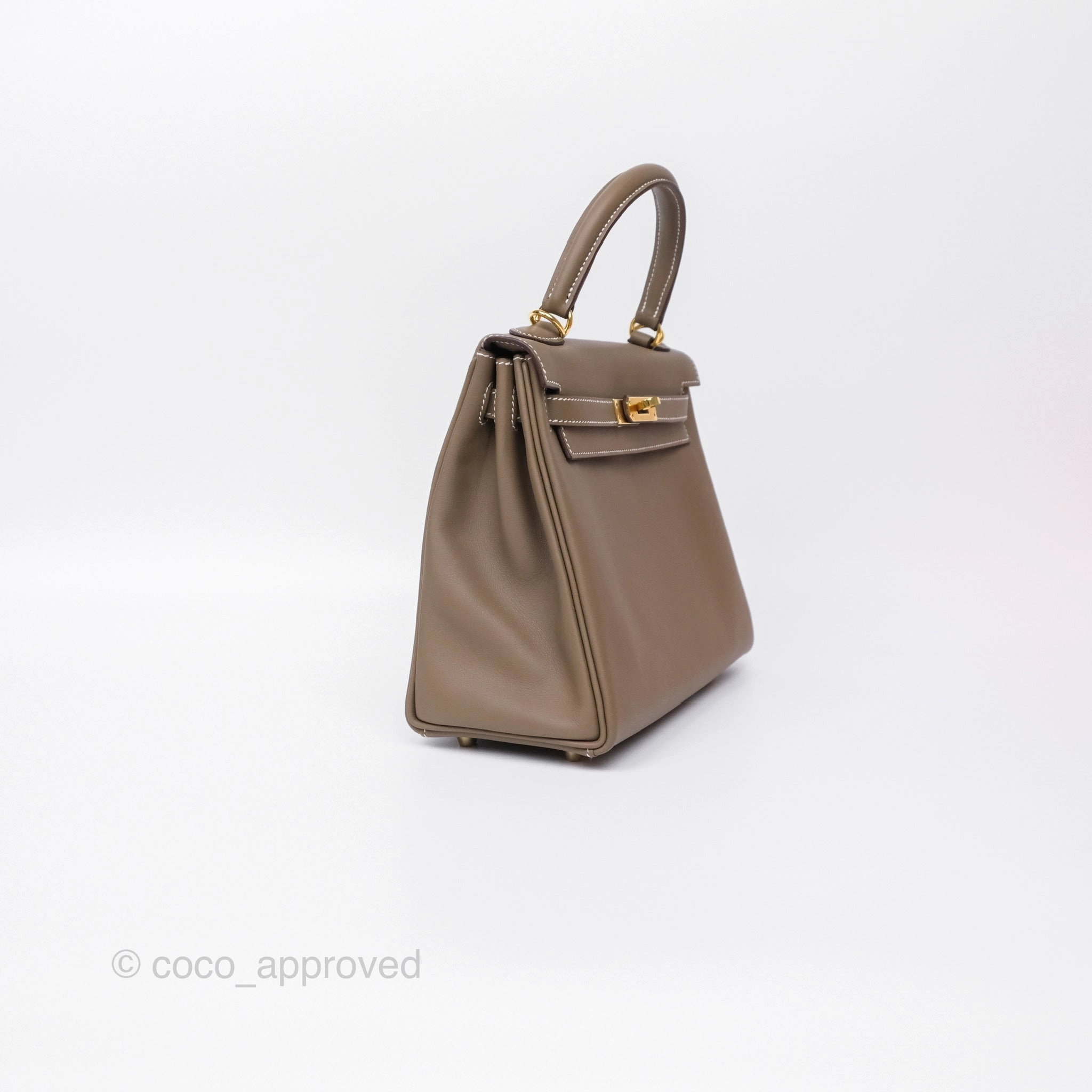 Herms Retourne Kelly 25 Etoupe 18 Swift Gold Hardware
