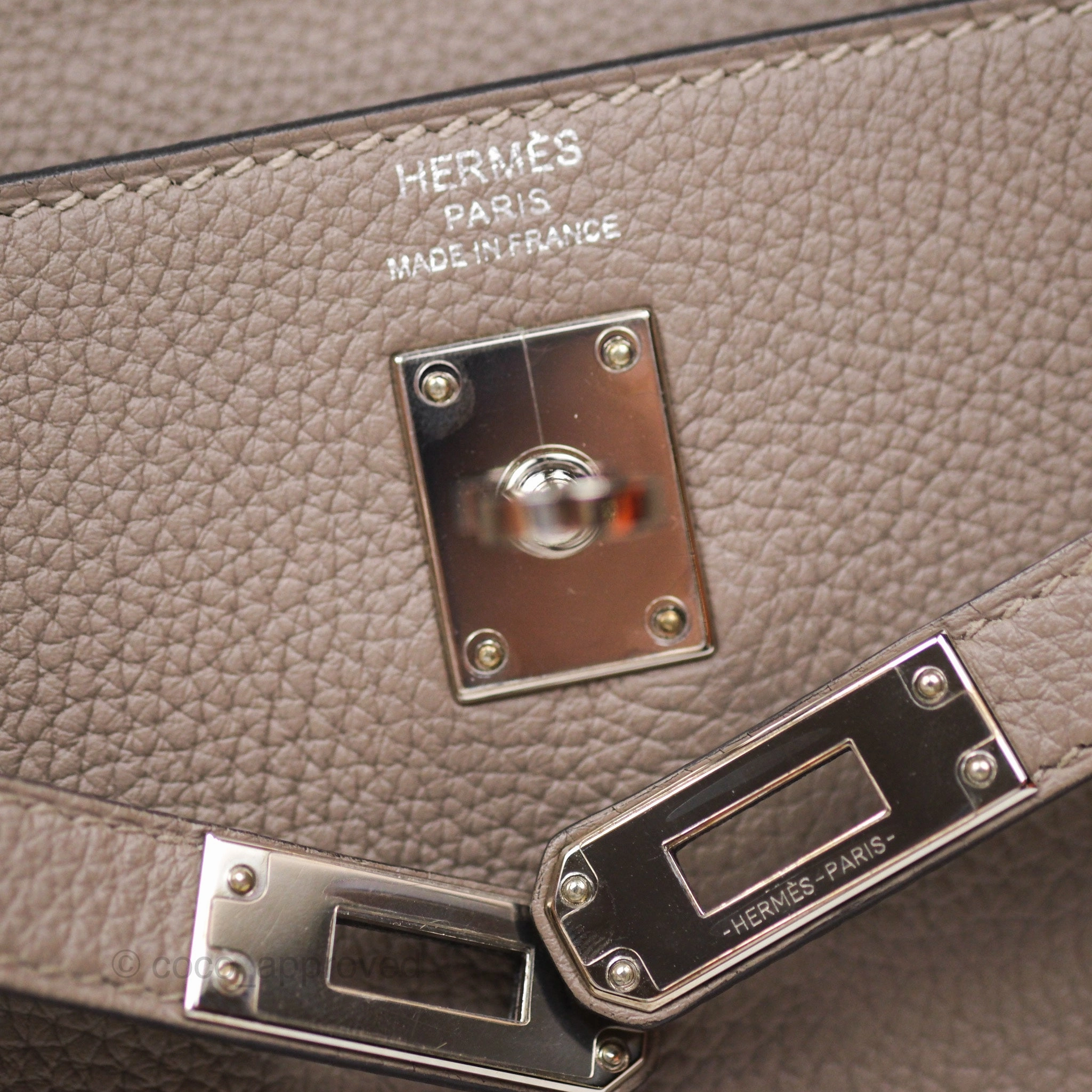 Herms Retourne Kelly 25 Gris Asphalte M8 Togo Palladium Hardware