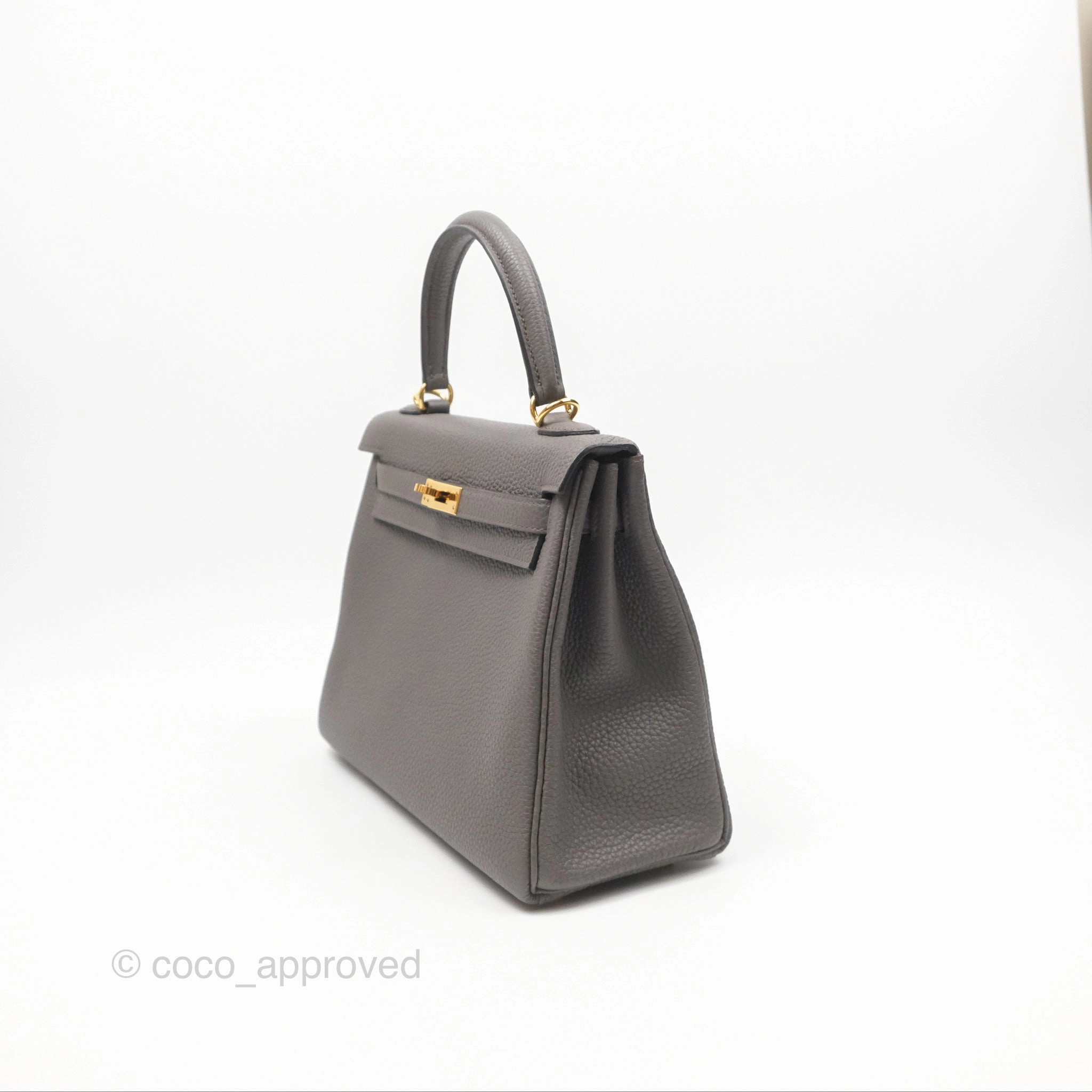 Herms Retourne Kelly 25 Gris Etain 8F Togo Gold Hardware