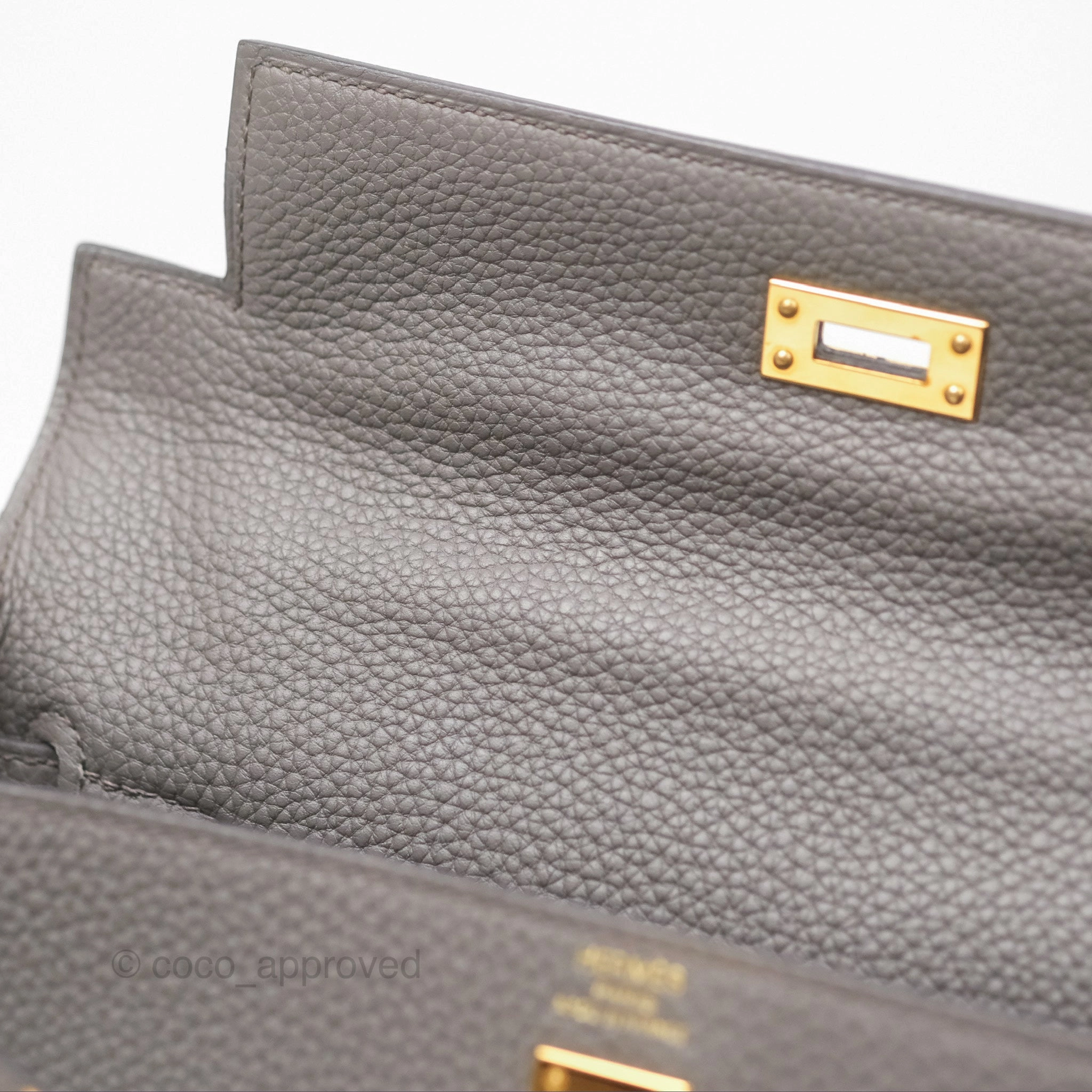 Herms Retourne Kelly 25 Gris Etain 8F Togo Gold Hardware