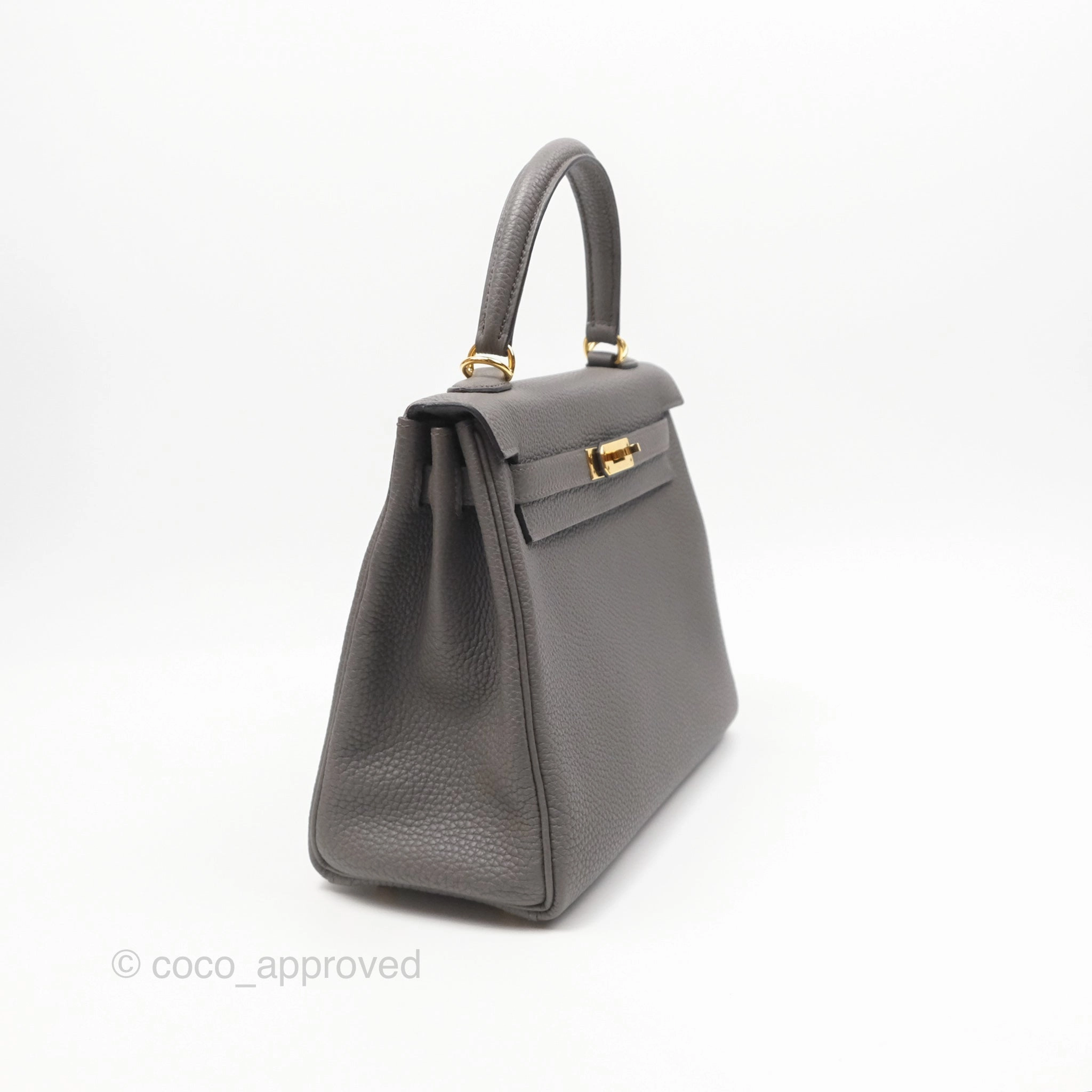 Herms Retourne Kelly 25 Gris Etain 8F Togo Gold Hardware