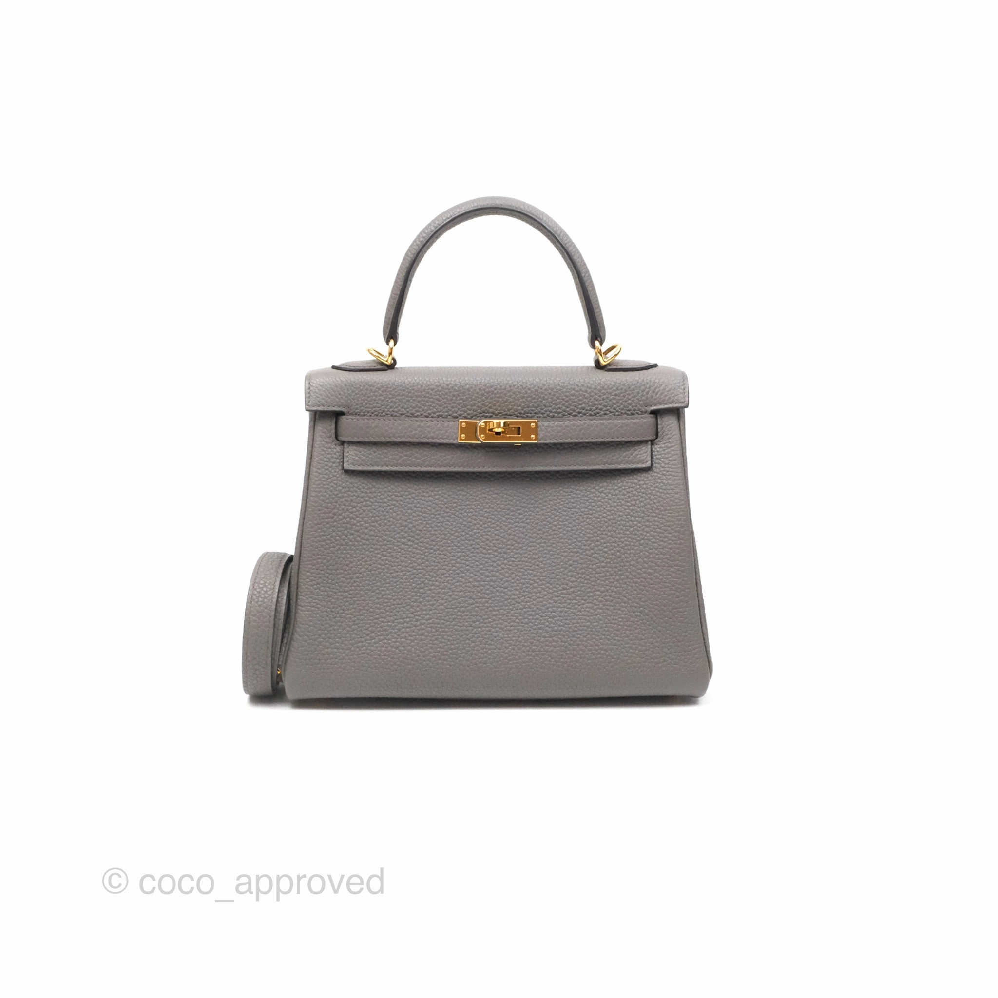 Herms Retourne Kelly 25 Gris Etain 8F Togo Gold Hardware