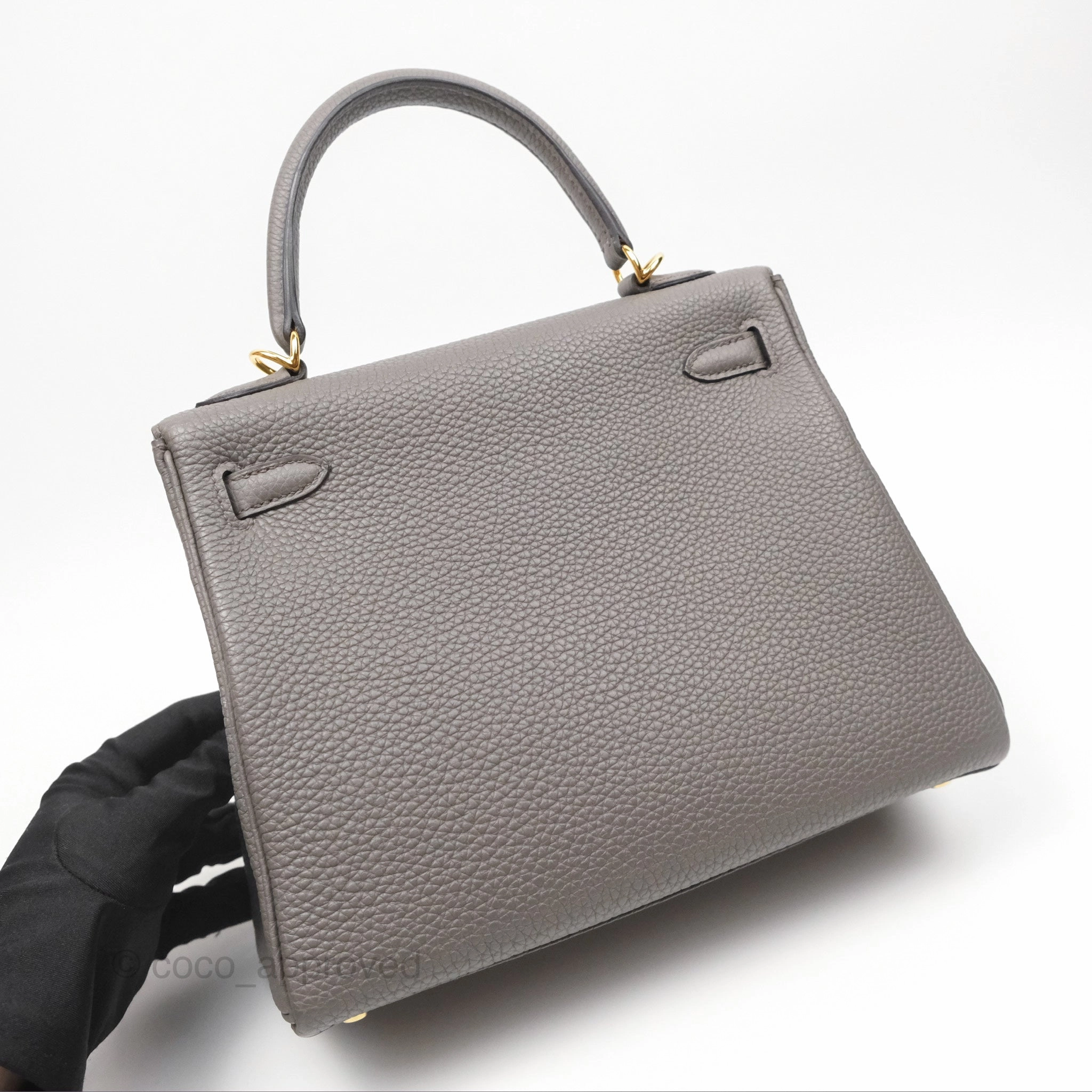 Herms Retourne Kelly 25 Gris Etain 8F Togo Gold Hardware