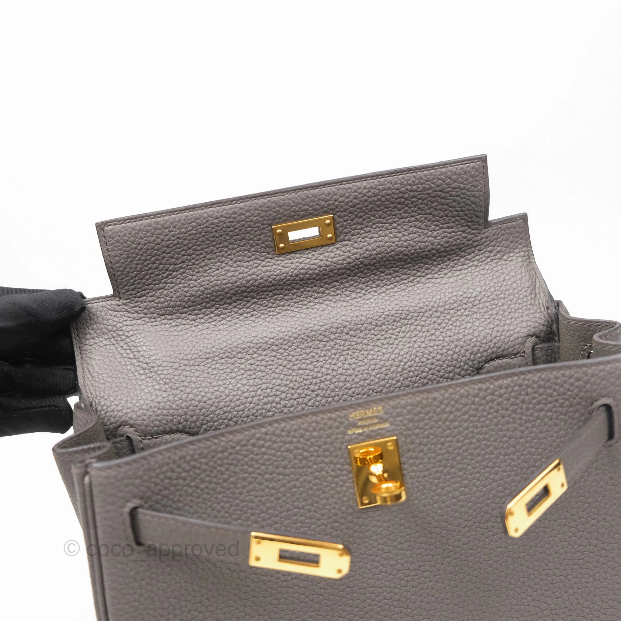 Herms Retourne Kelly 25 Gris Etain 8F Togo Gold Hardware