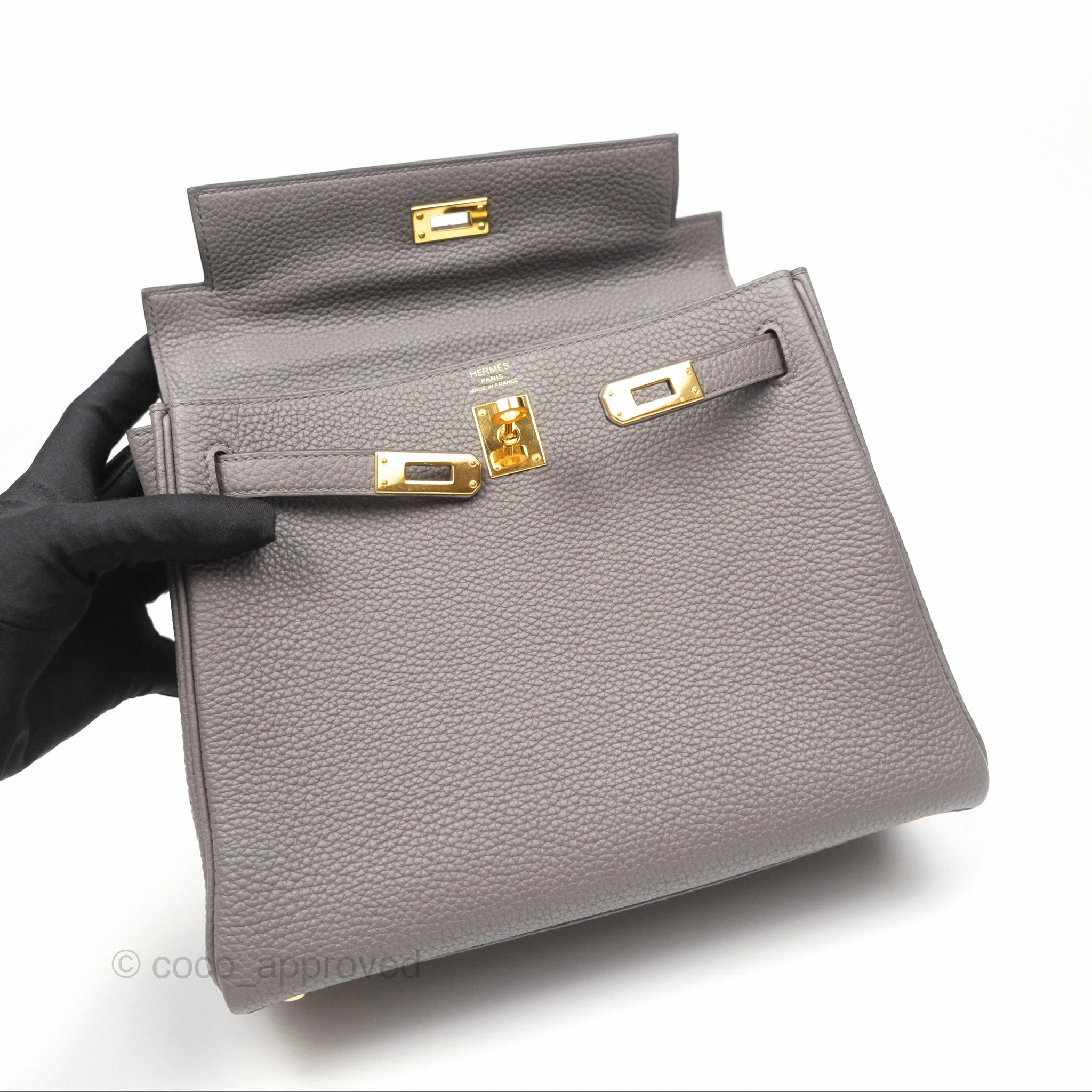 Herms Retourne Kelly 25 Gris Etain 8F Togo Gold Hardware
