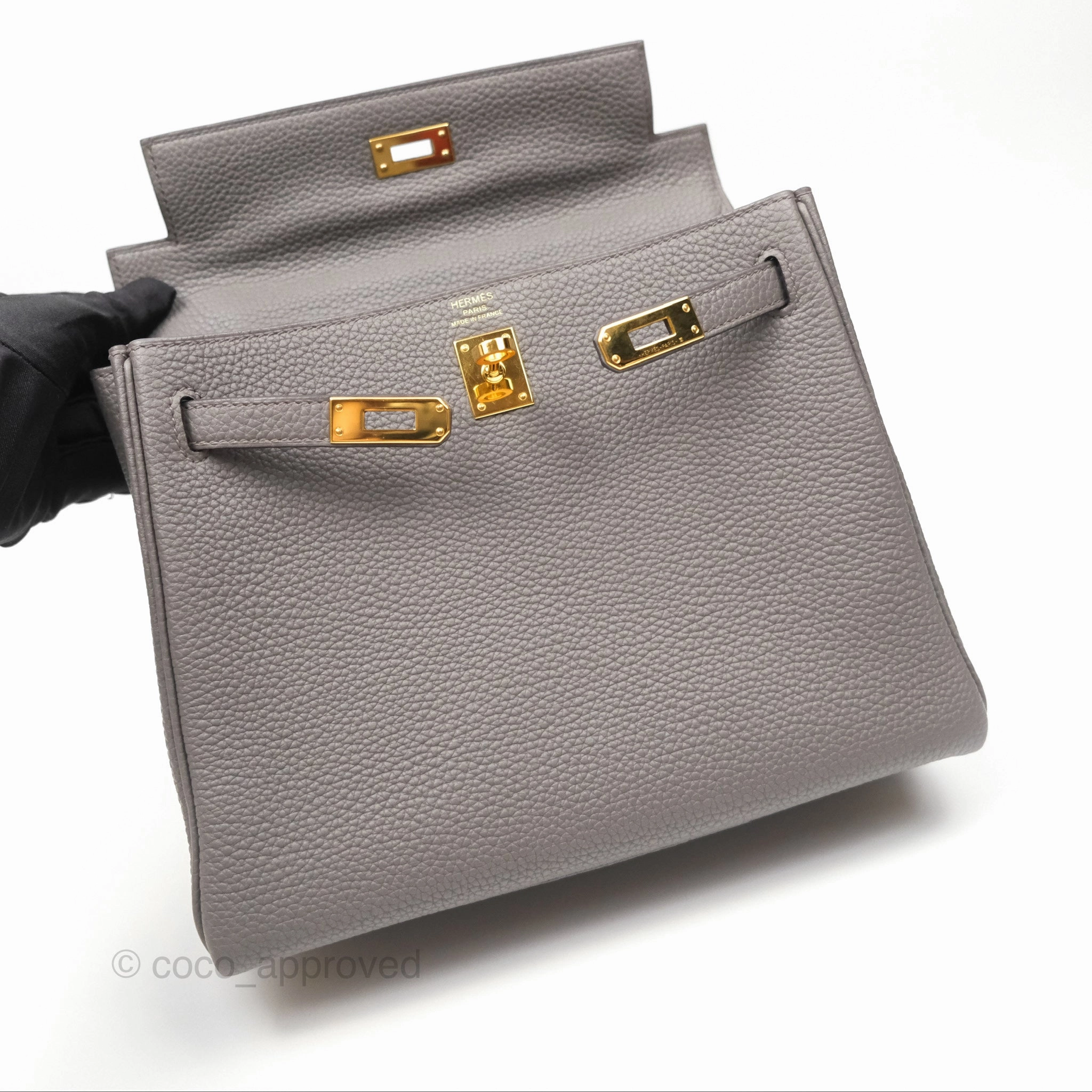 Herms Retourne Kelly 25 Gris Etain 8F Togo Gold Hardware