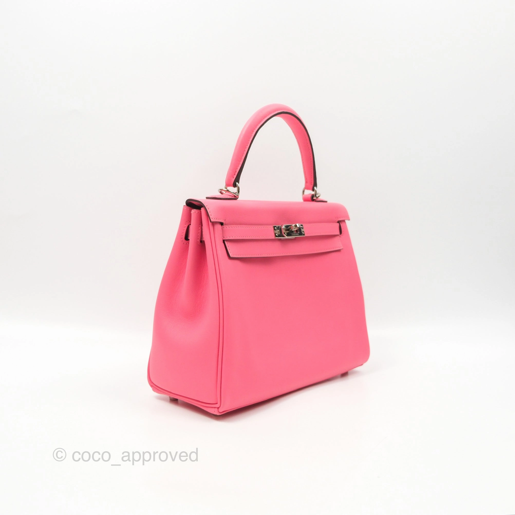 Herms Retourne Kelly 25 Rose Azalee Swift Palladium Hardware
